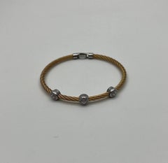 Yellow Cable Row Steel 18 Karat White Gold Diamonds Filigree Statement Bracelet
