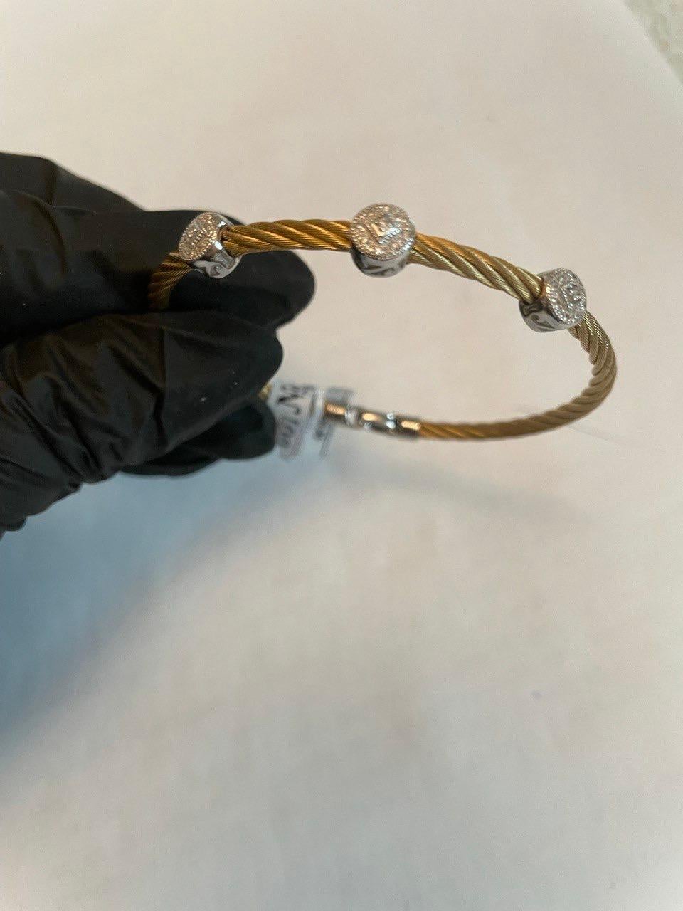 Filigranes Statement-Armband aus 18 Karat Weißgold mit gelben Kabelreihen aus Stahl und Diamanten im Zustand „Neu“ im Angebot in Oakton, VA