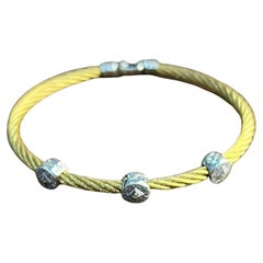 Yellow Cable Row with 18 Karat White Gold Diamonds Filigree Statement Bracelet