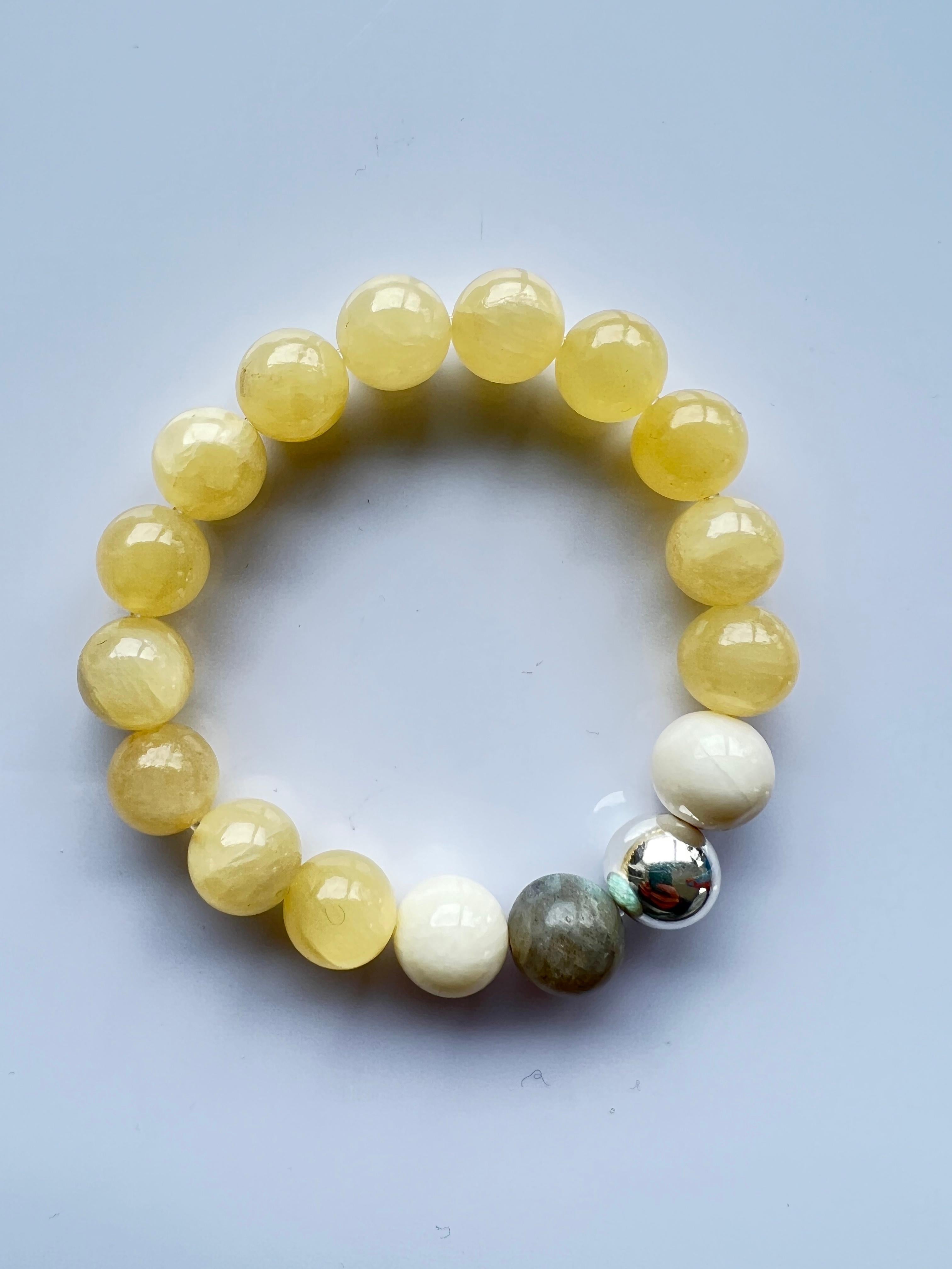 Romantic Yellow Calcite Beaded Bracelet  Silver Semi Precious Natural For Sale
