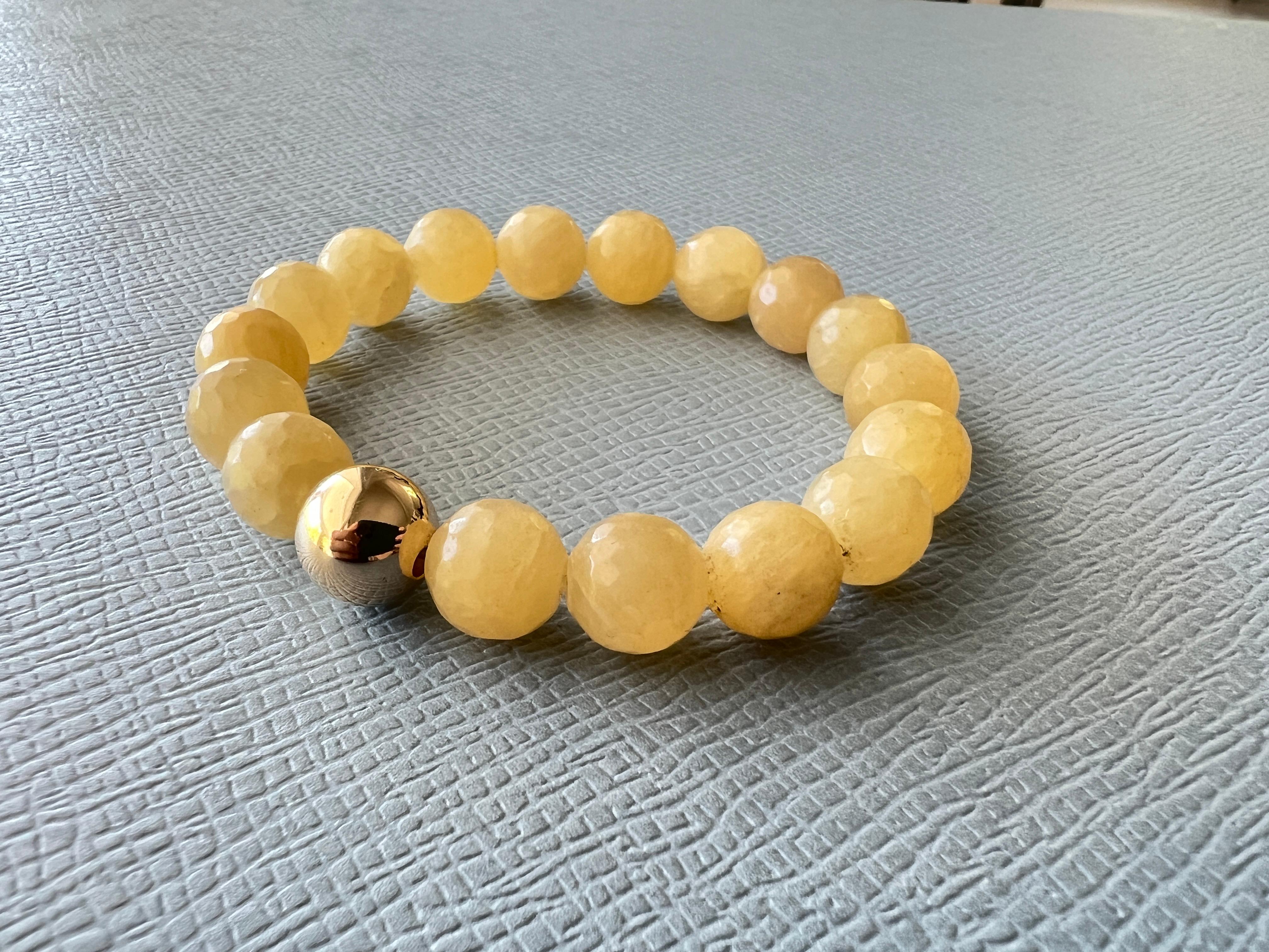 Yellow Calcite Round Facteted Bead Bracelet Gold Filled Bead J Dauphin For Sale 6