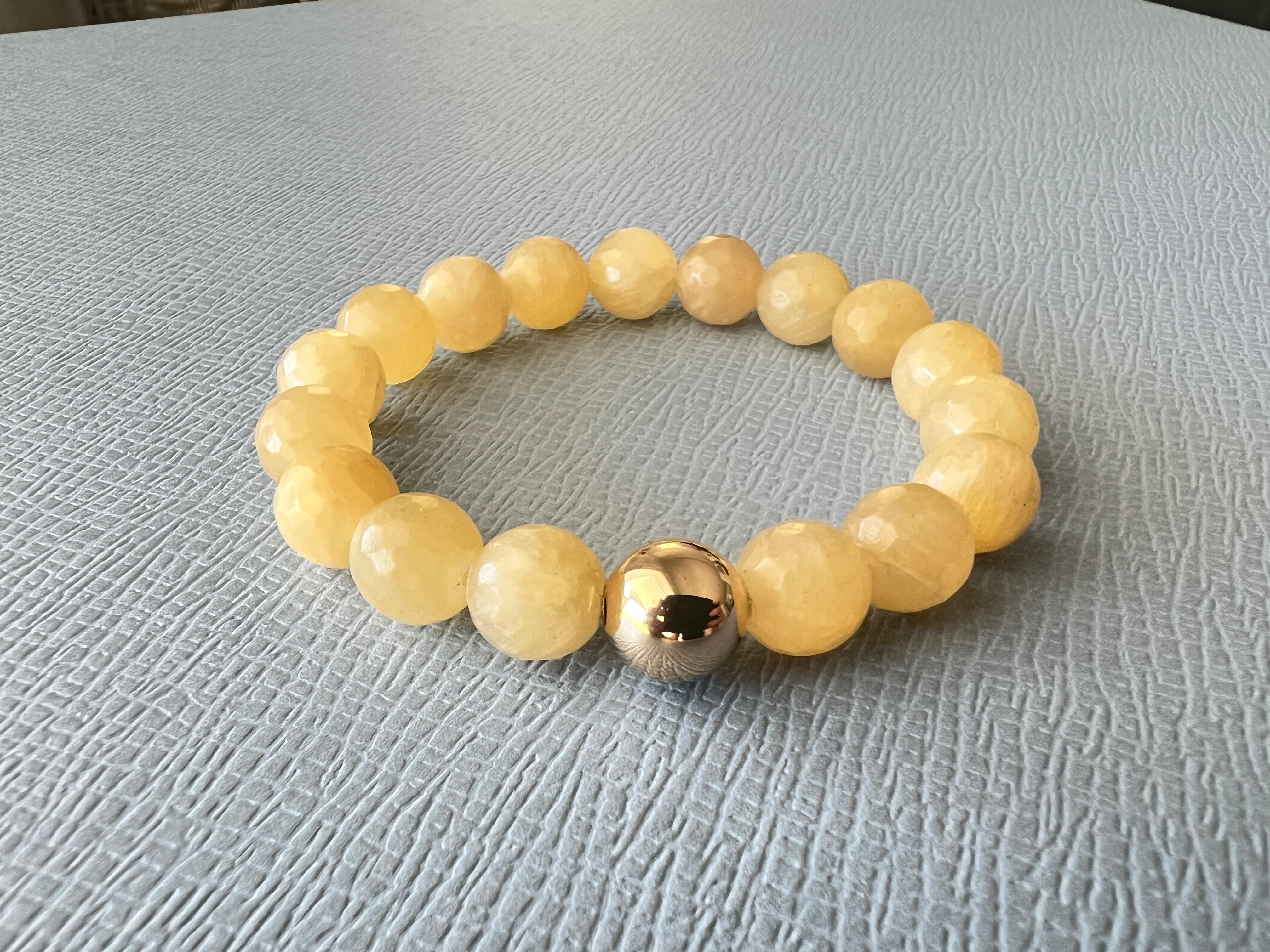 Yellow Calcite Round Facteted Bead Bracelet Gold Filled Bead J Dauphin For Sale 8