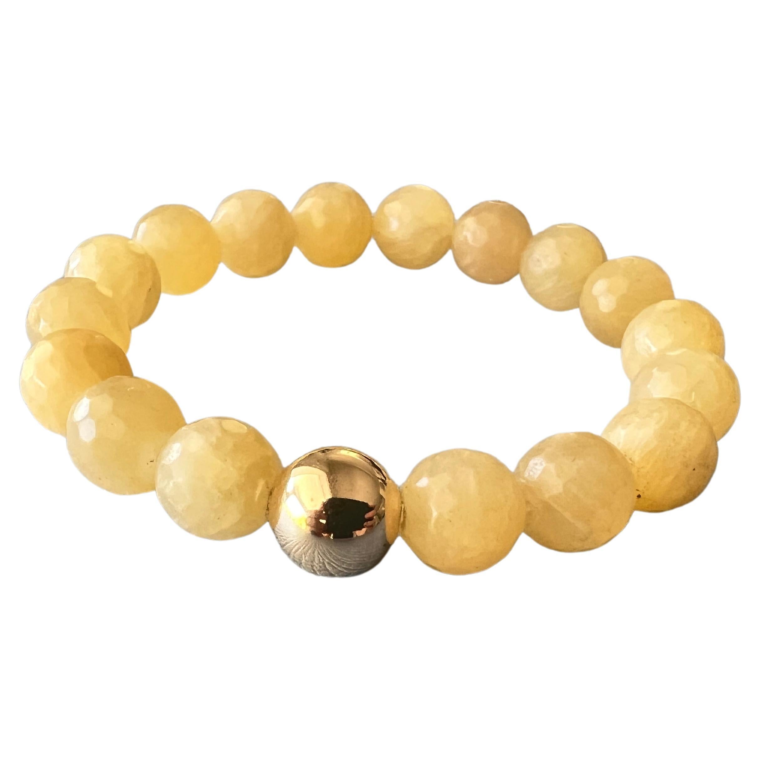 Yellow Calcite Round Facteted Bead Bracelet Gold Filled Bead J Dauphin In New Condition For Sale In Los Angeles, CA
