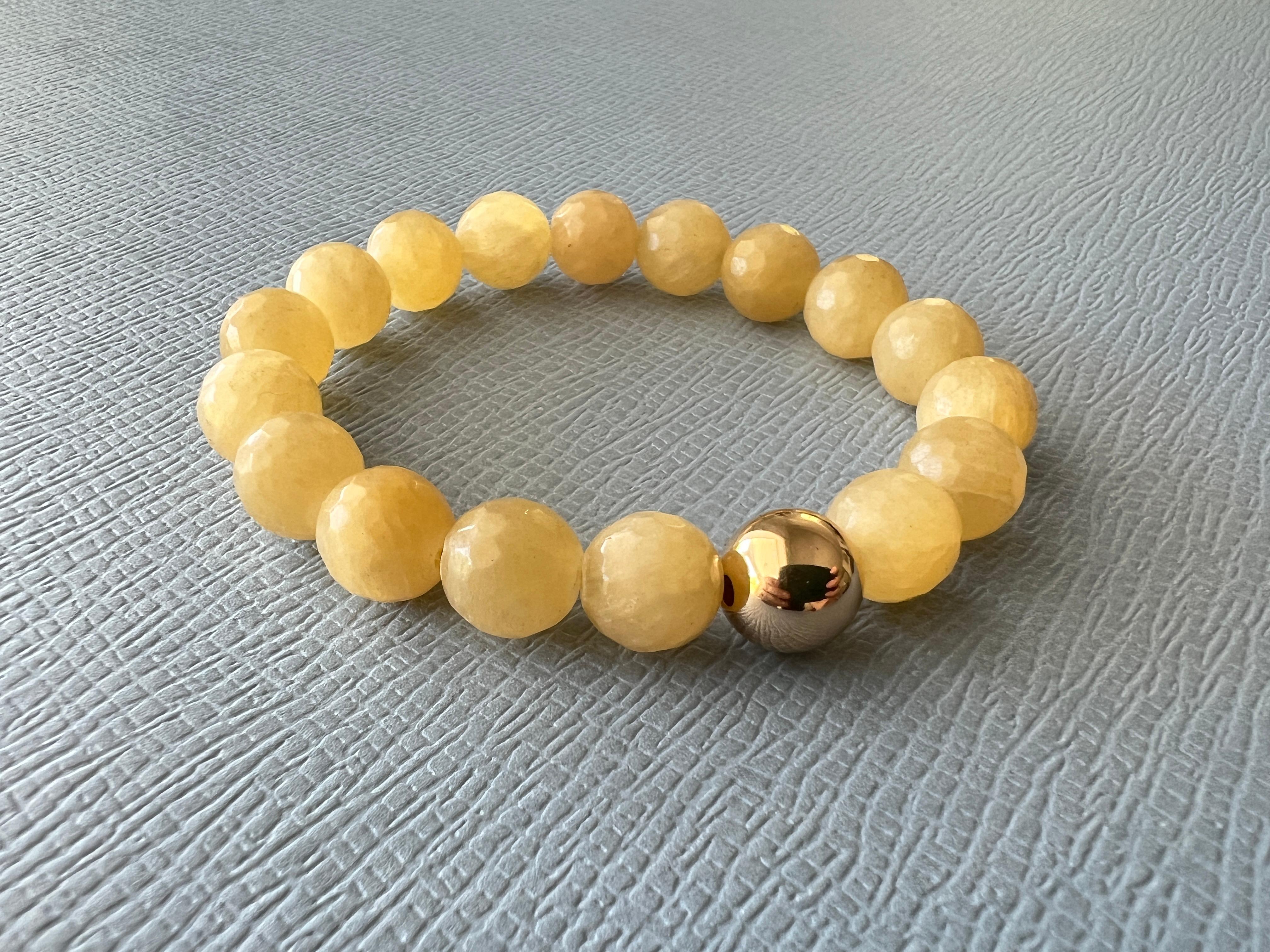 Yellow Calcite Round Facteted Bead Bracelet Gold Filled Bead J Dauphin For Sale 1