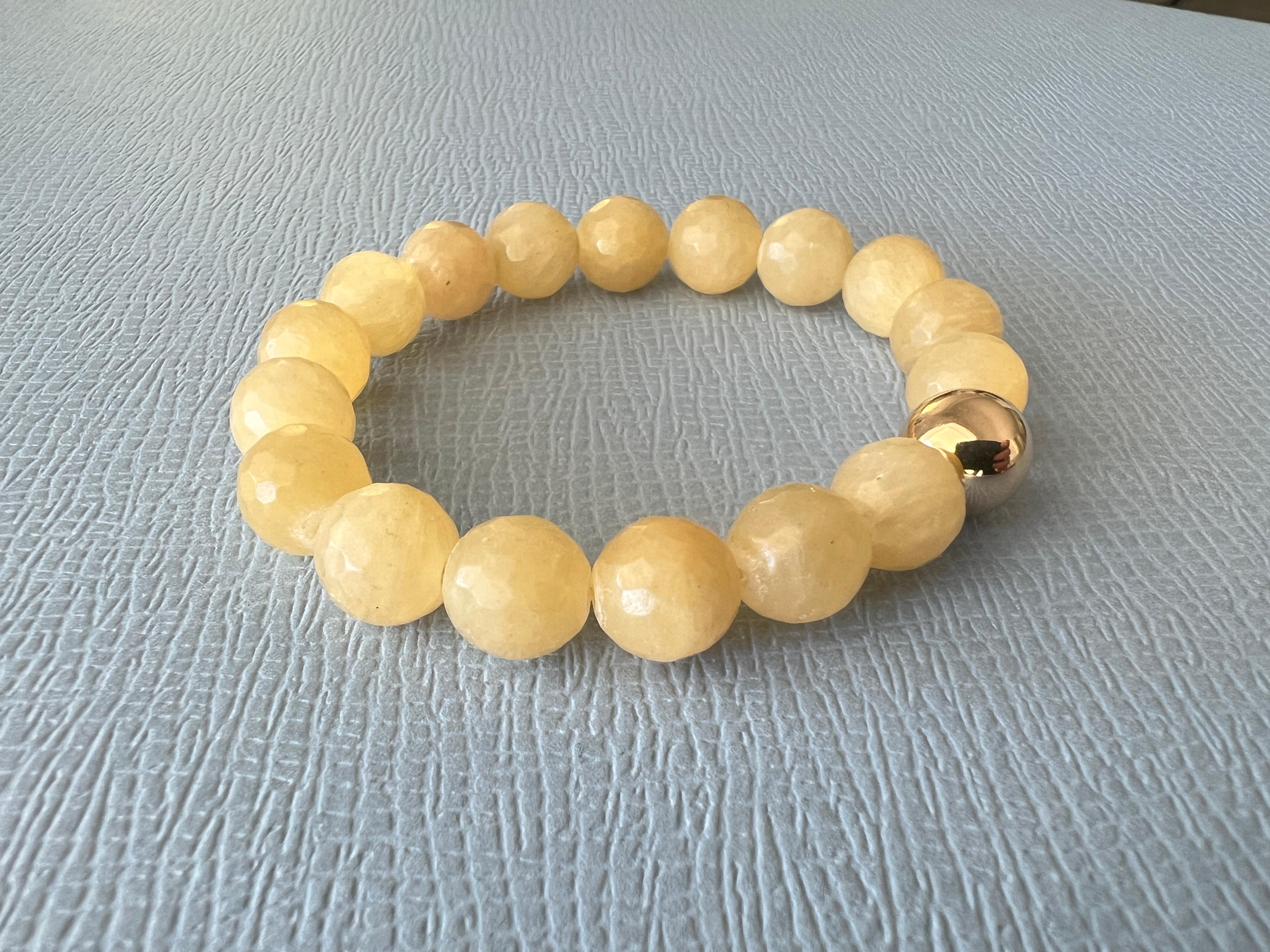 Yellow Calcite Round Facteted Bead Bracelet Gold Filled Bead J Dauphin For Sale 2
