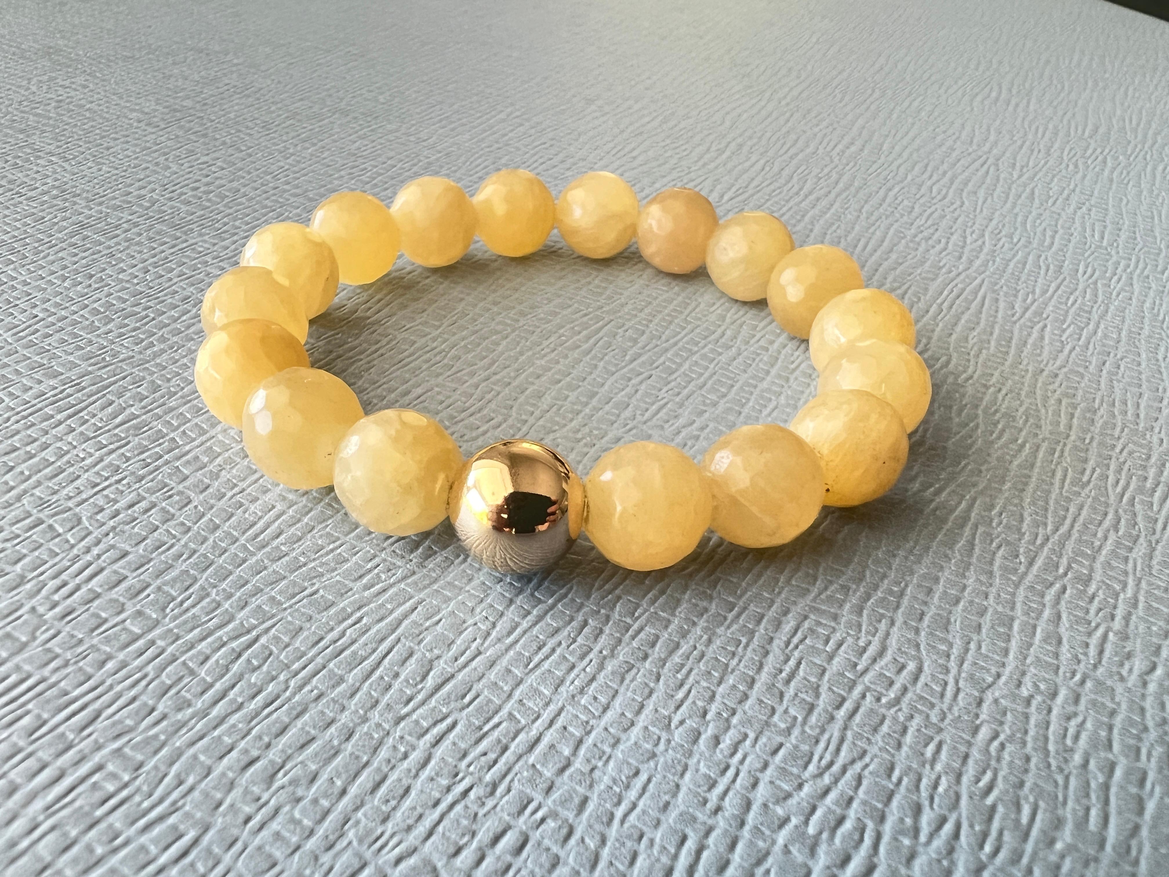 Yellow Calcite Round Facteted Bead Bracelet Gold Filled Bead J Dauphin For Sale 4