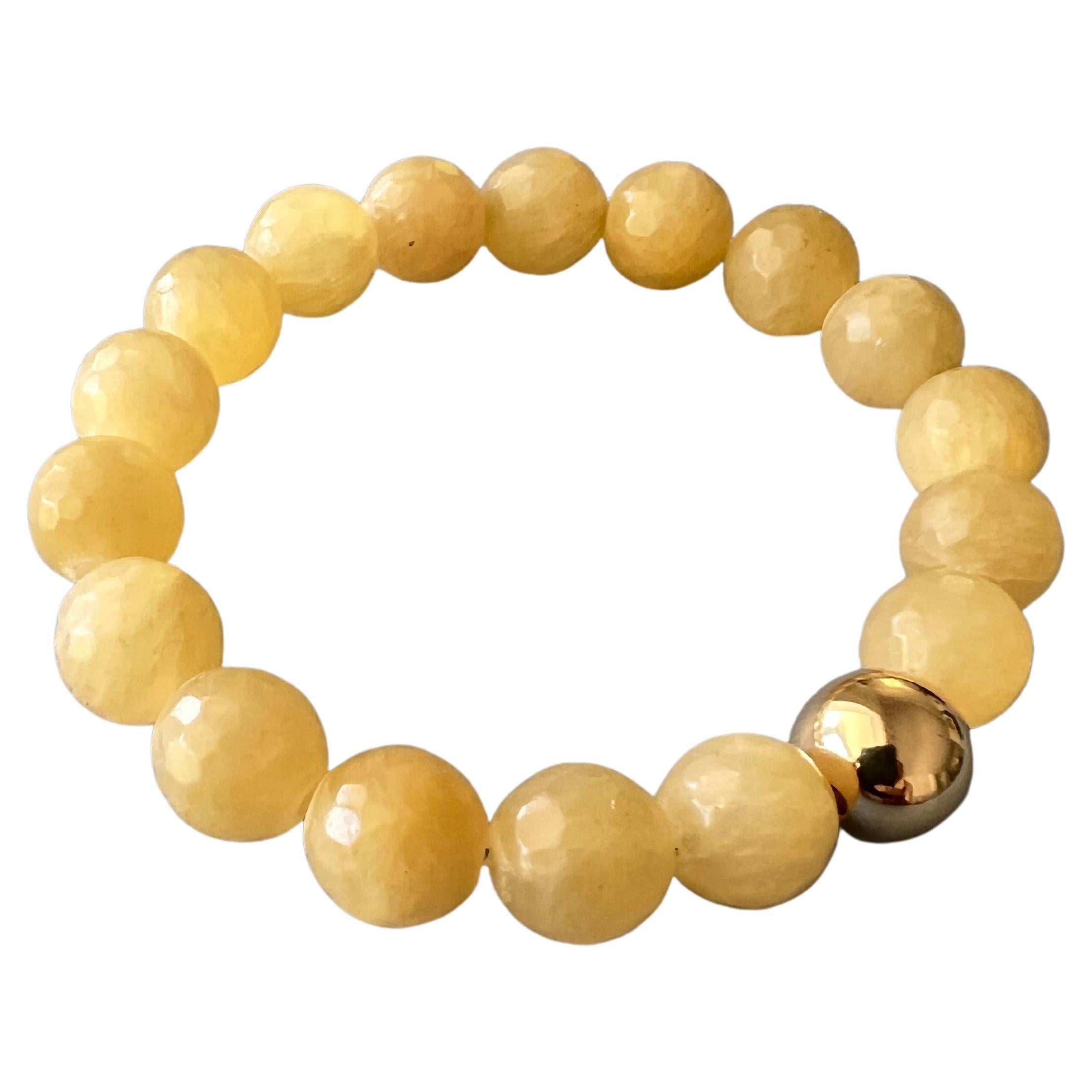 Gelbes Calcite-Perlenarmband mit runden Factet-Perlen, Goldgefüllt, J Dauphin