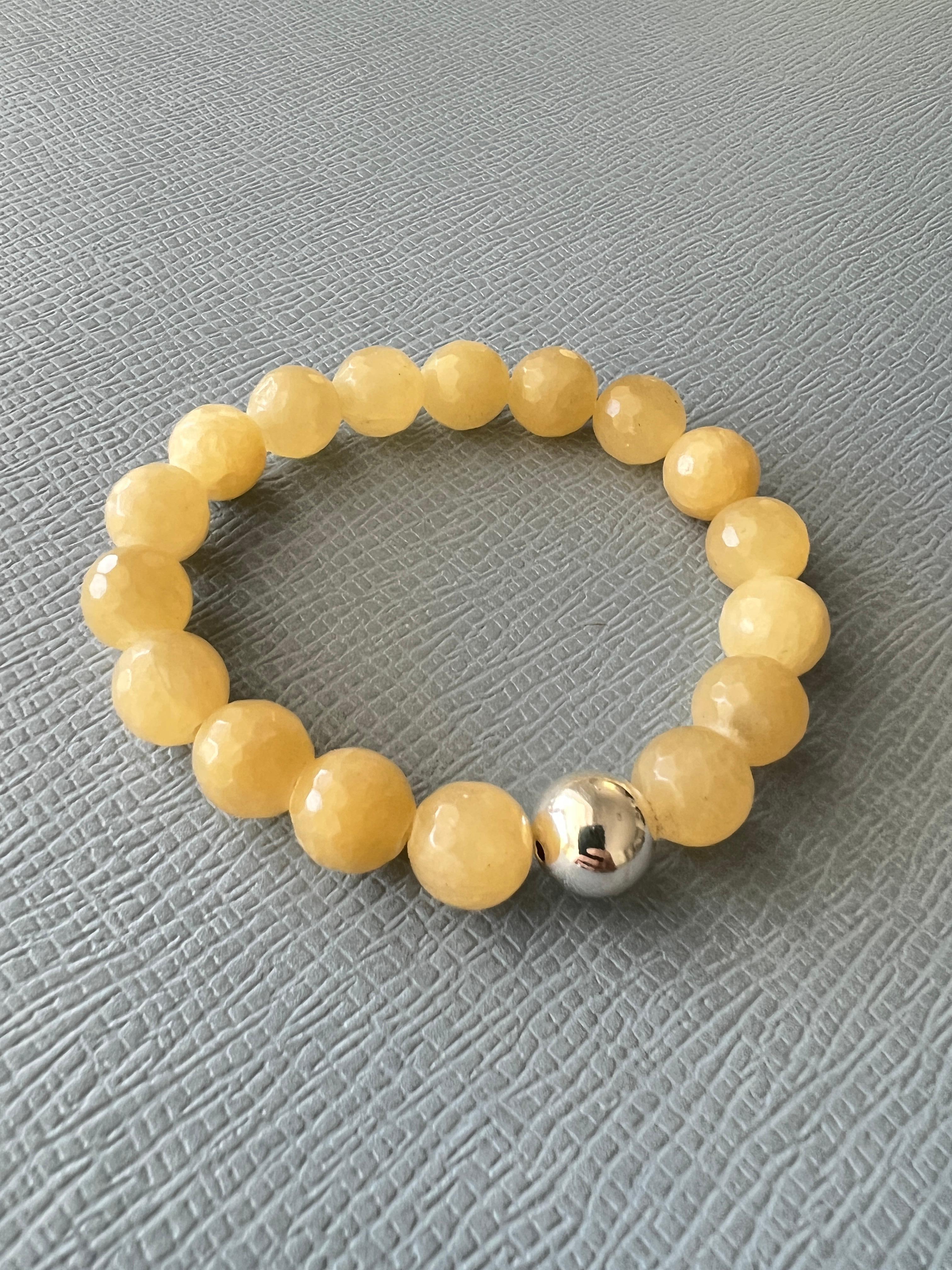 Yellow Calcite Round Facteted Bead Bracelet Silver J Dauphin In New Condition For Sale In Los Angeles, CA
