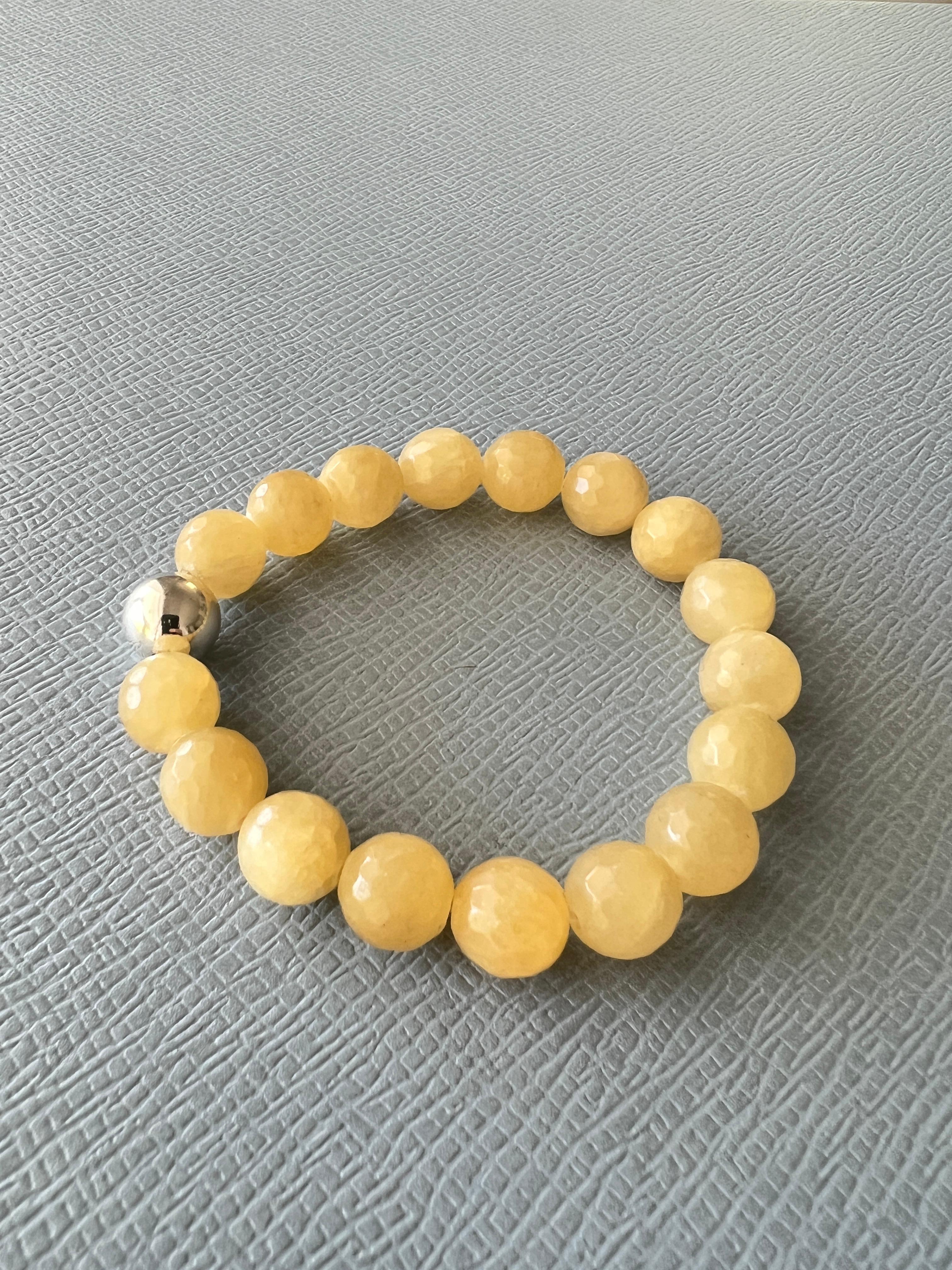 Yellow Calcite Round Facteted Bead Bracelet Silver J Dauphin For Sale 1