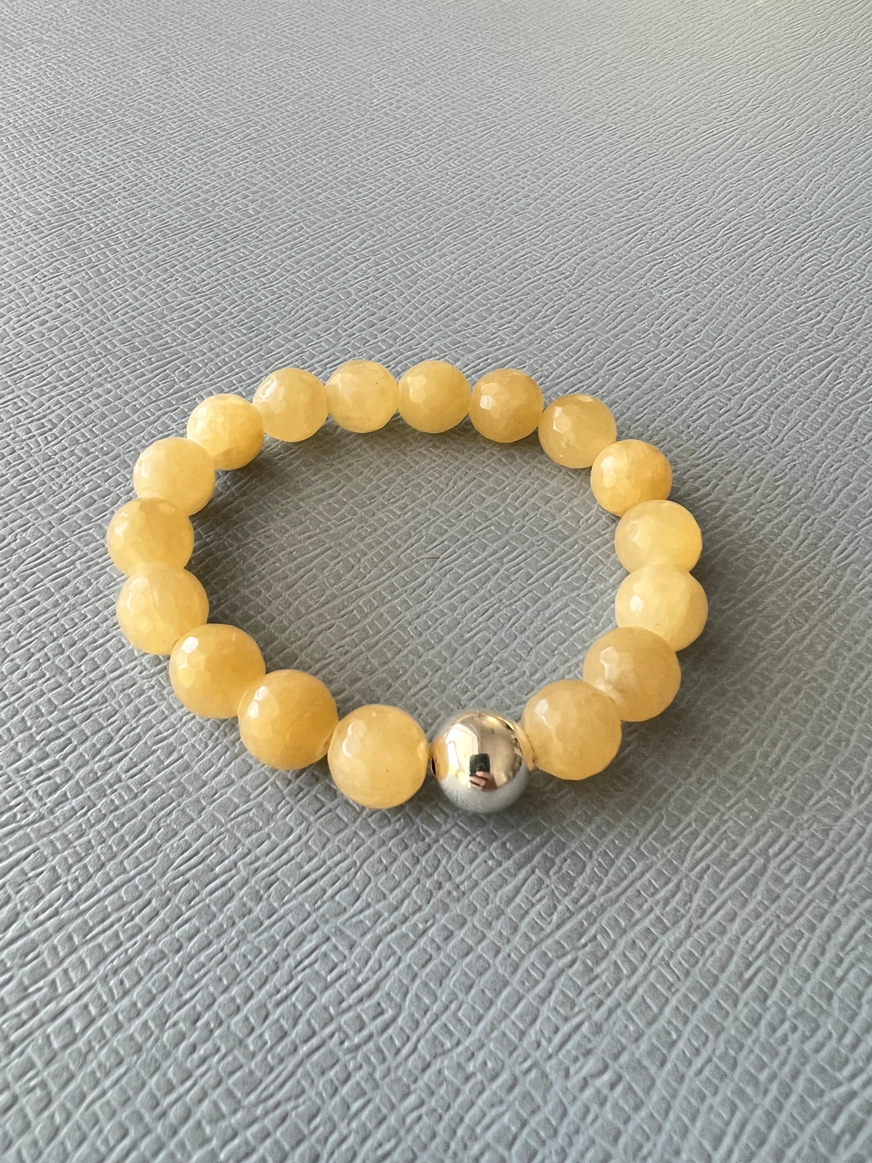 Yellow Calcite Round Facteted Bead Bracelet Silver J Dauphin For Sale 2