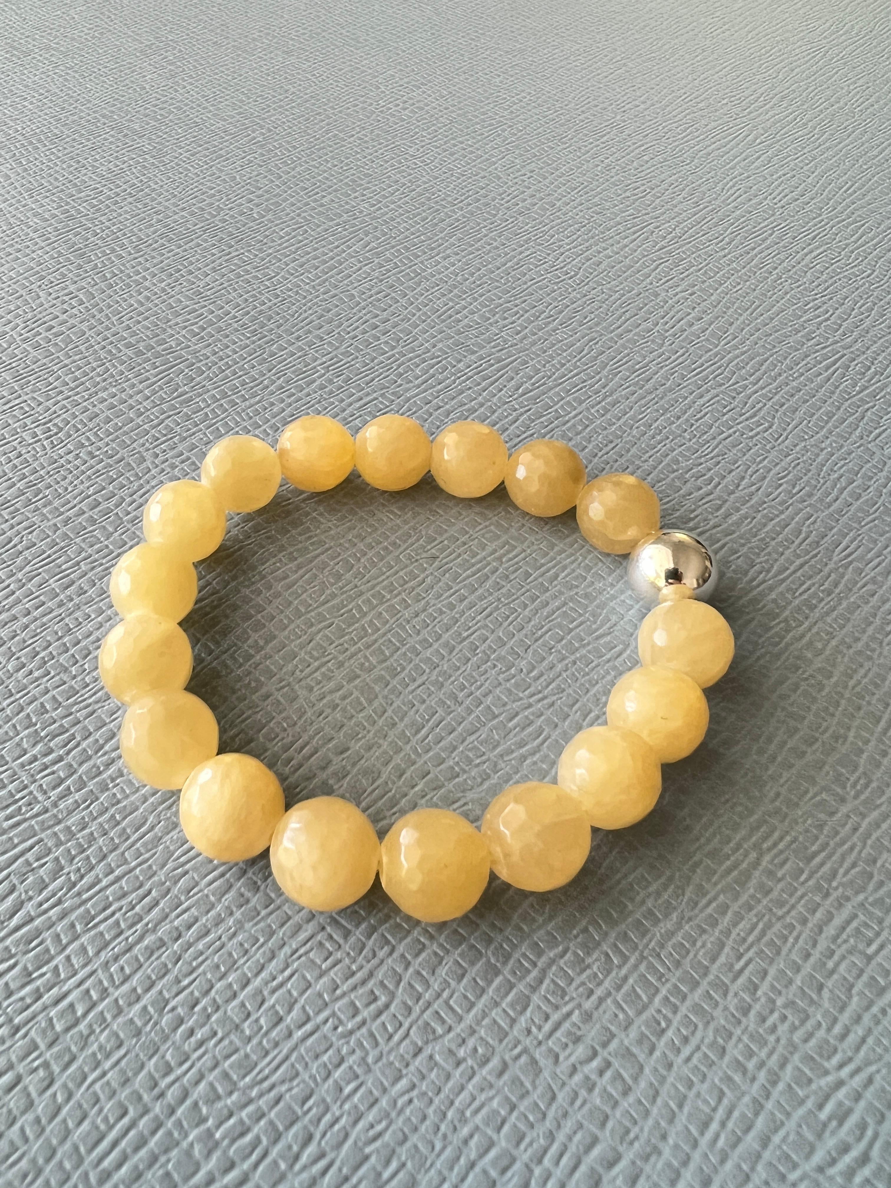 Yellow Calcite Round Facteted Bead Bracelet Silver J Dauphin For Sale 3