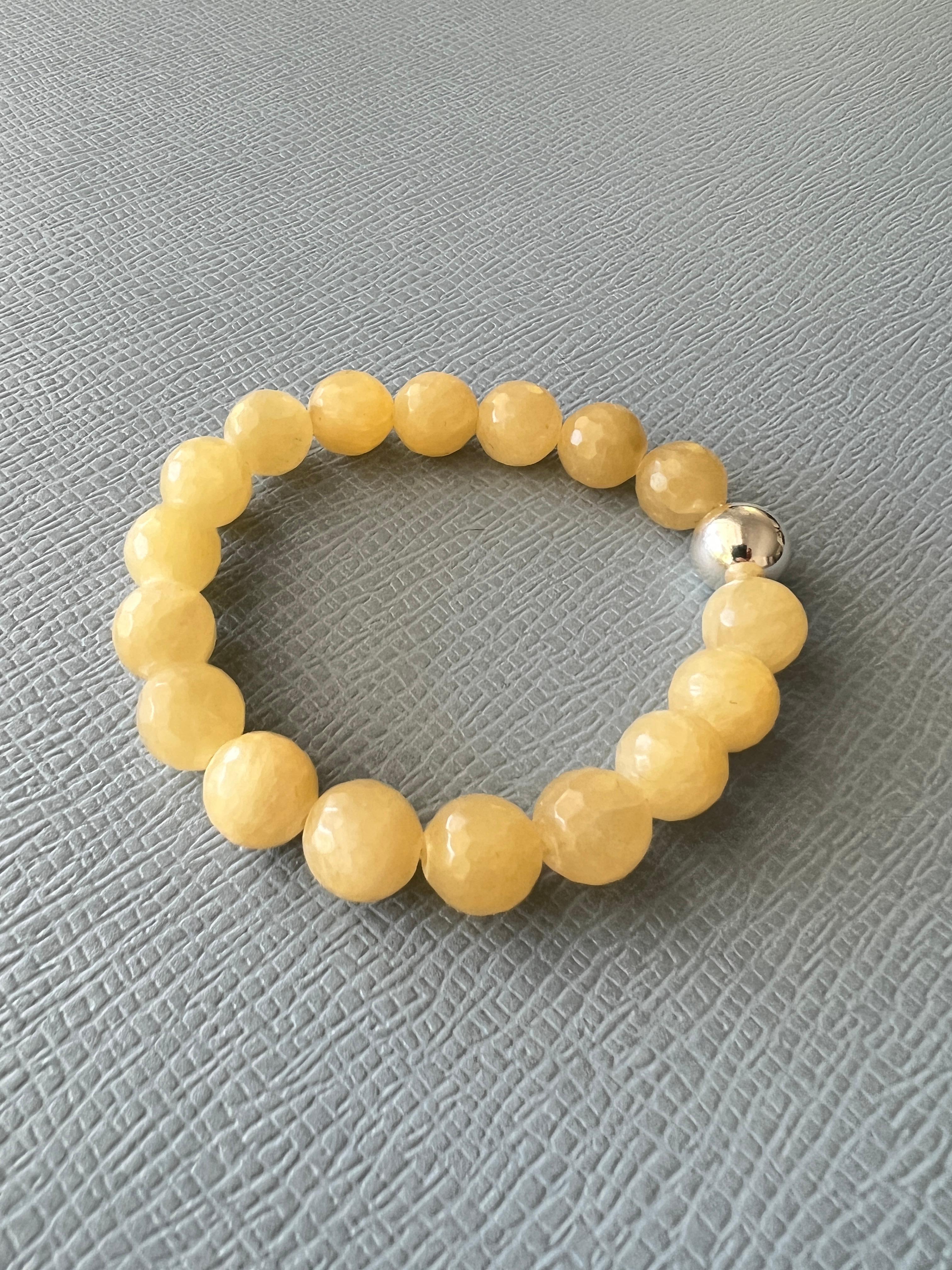 Yellow Calcite Round Facteted Bead Bracelet Silver J Dauphin For Sale 4