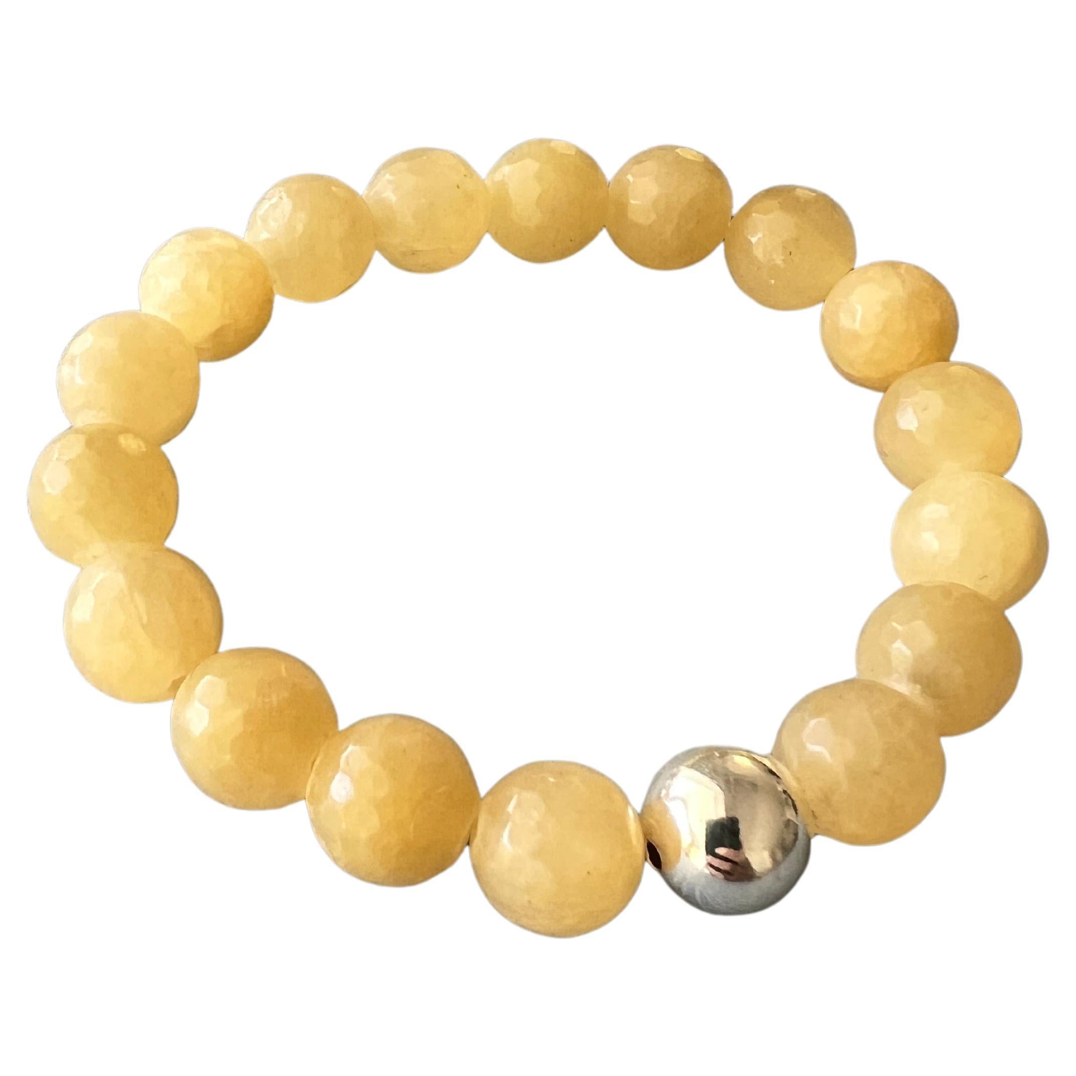 Yellow Calcite Round Facteted Bead Bracelet Silver J Dauphin For Sale