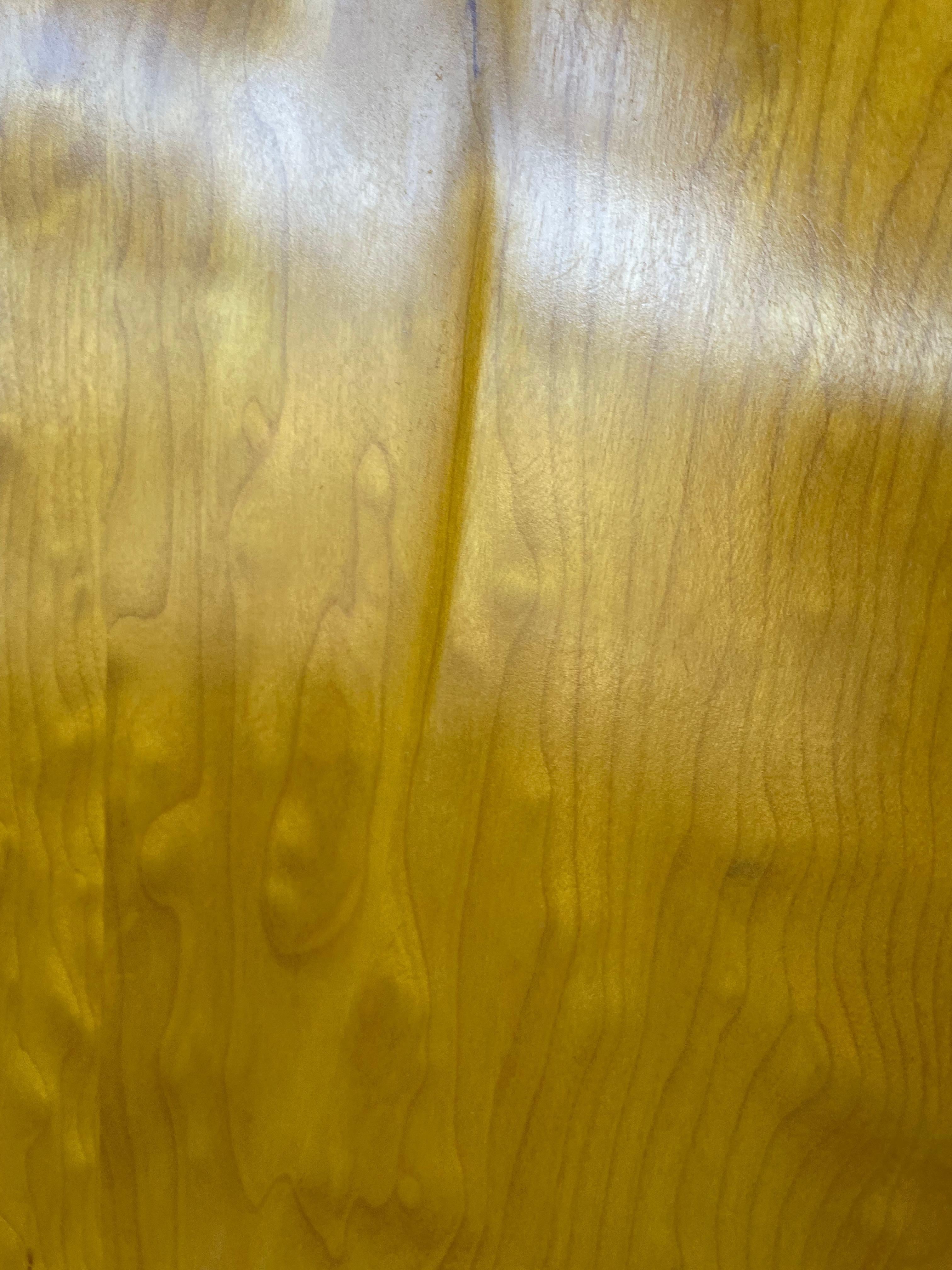American Yellow Calla Lily Chair Made of Curly Maple, Translucent Stains and Ultra-Suede For Sale