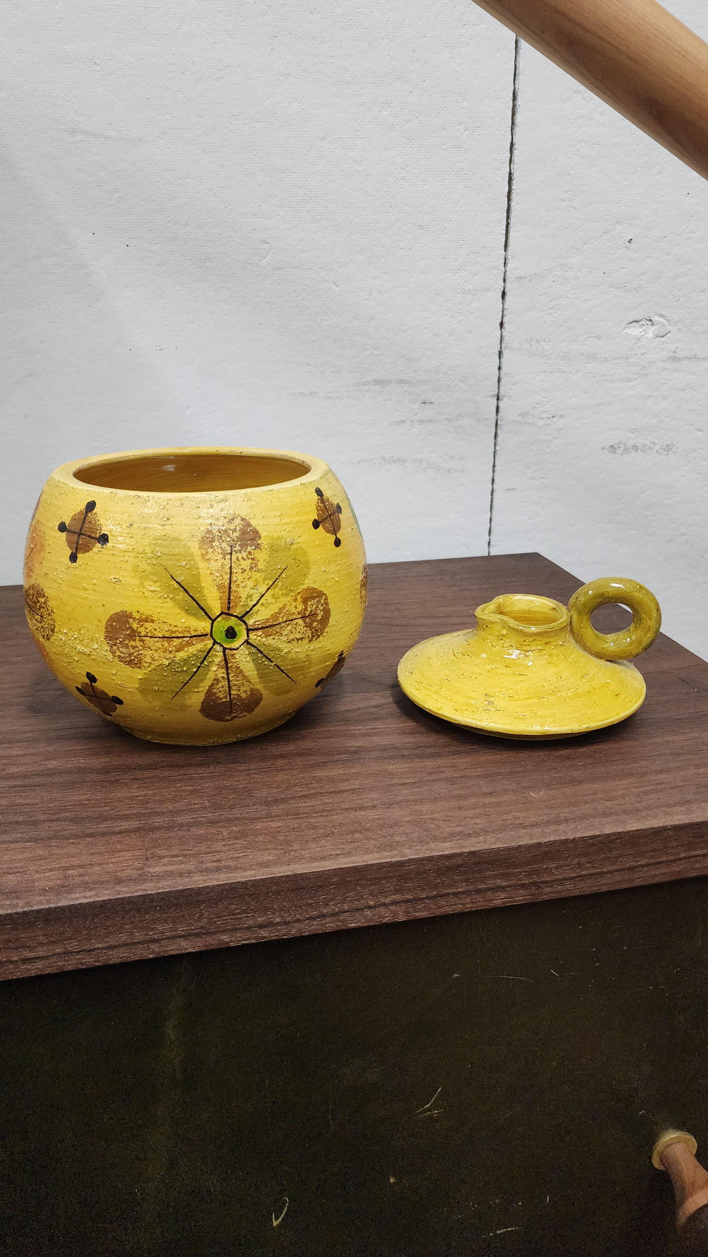 Mid-20th Century Yellow Candle Holder and Vase by Aldo Londi for Bitossi For Sale