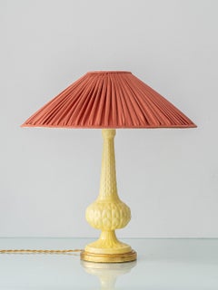 Yellow Casa Pupo Hollywood Regency Ceramic Table Lamp, New Coral Silk Shade