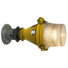 Vintage Yellow Cast Aluminium Airport Runway Clear Glass Wall Lights Scone