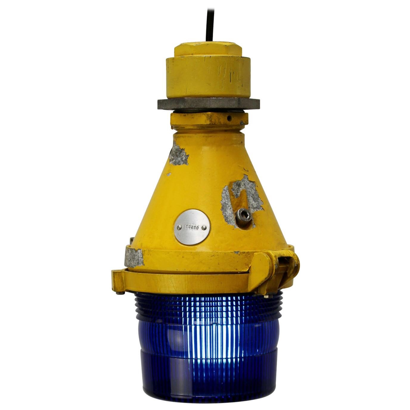 Yellow Cast Aluminum Blue Glass Airport Runway Pendant Lights