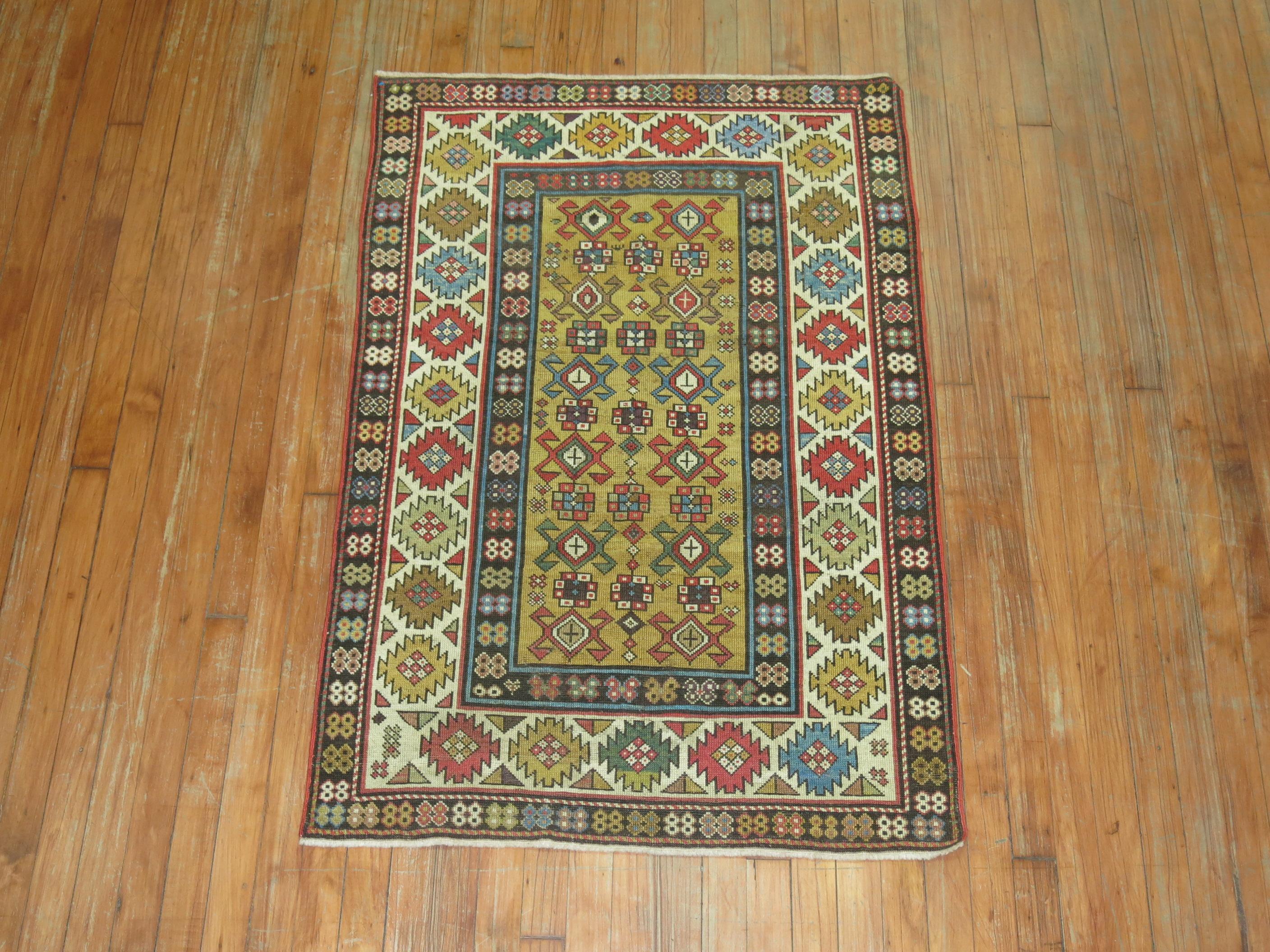Yellow Caucasian Antique Shirvan Rug In Good Condition In New York, NY