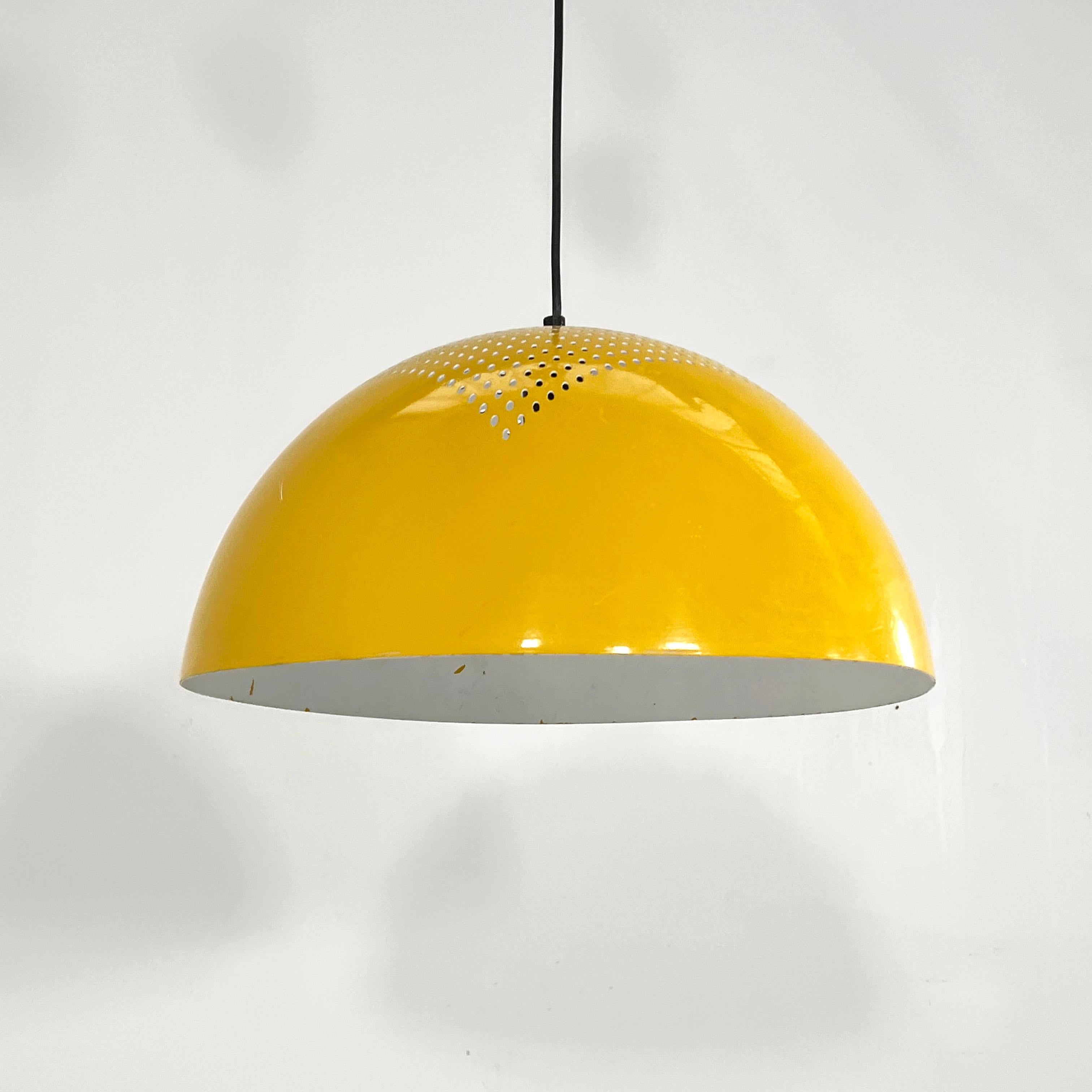 Mid-Century Modern Yellow Ceiling Light in Perforated Metal, 1970s