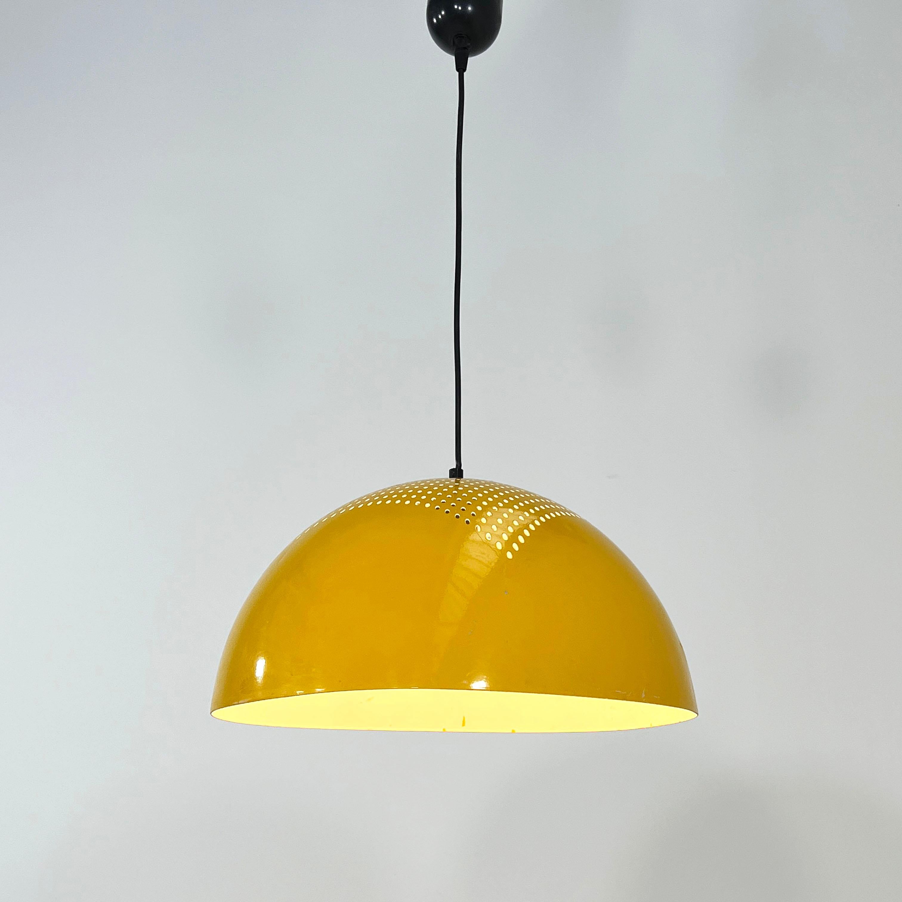 Yellow Ceiling Light in Perforated Metal, 1970s In Good Condition In Ixelles, Bruxelles