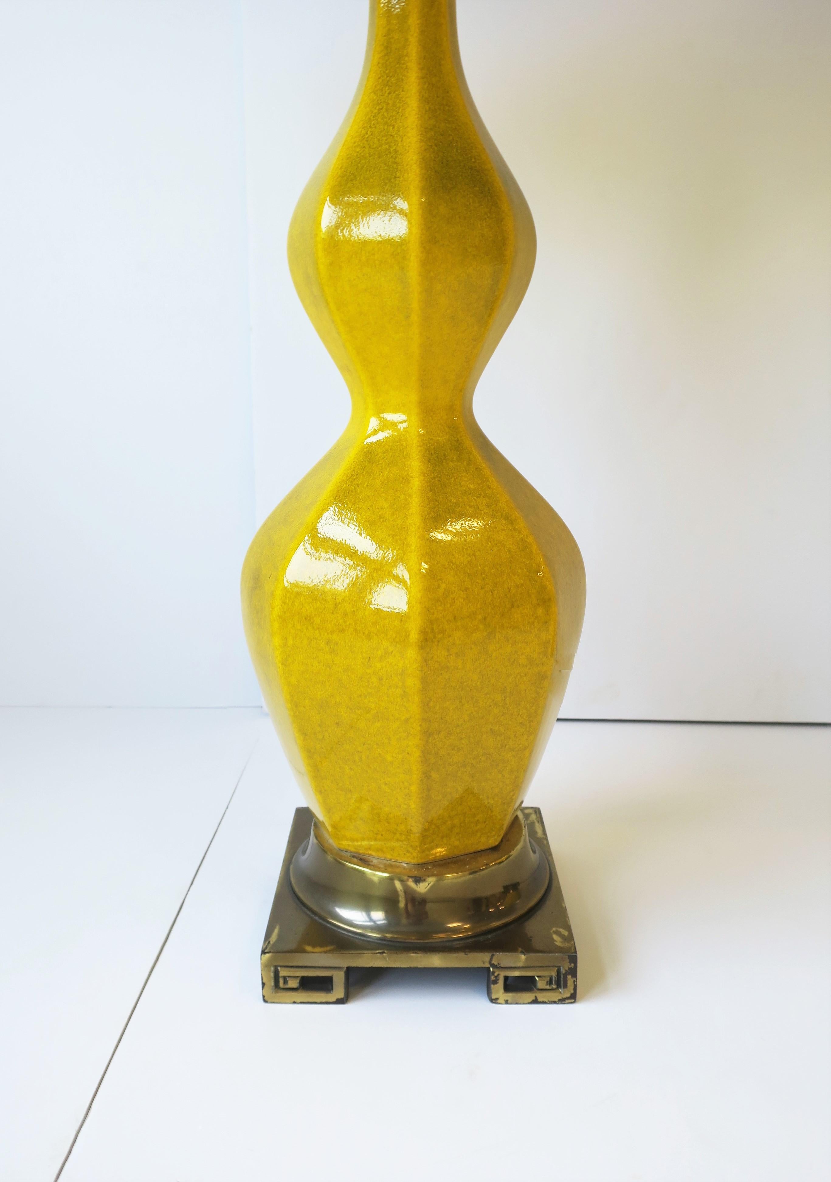 Midcentury Modern Yellow Ceramic and Brass Table Lamps, circa 1960s, Pair 4