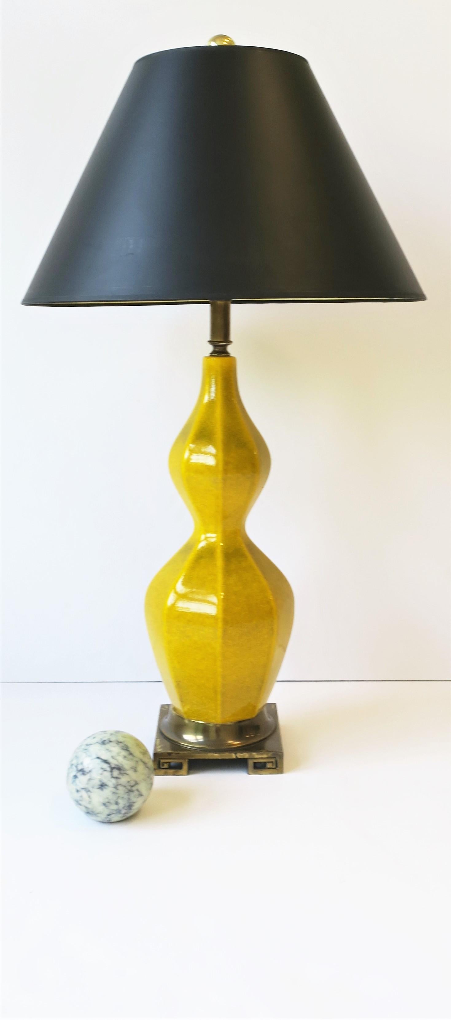 Midcentury Modern Yellow Ceramic and Brass Table Lamps, circa 1960s, Pair 6