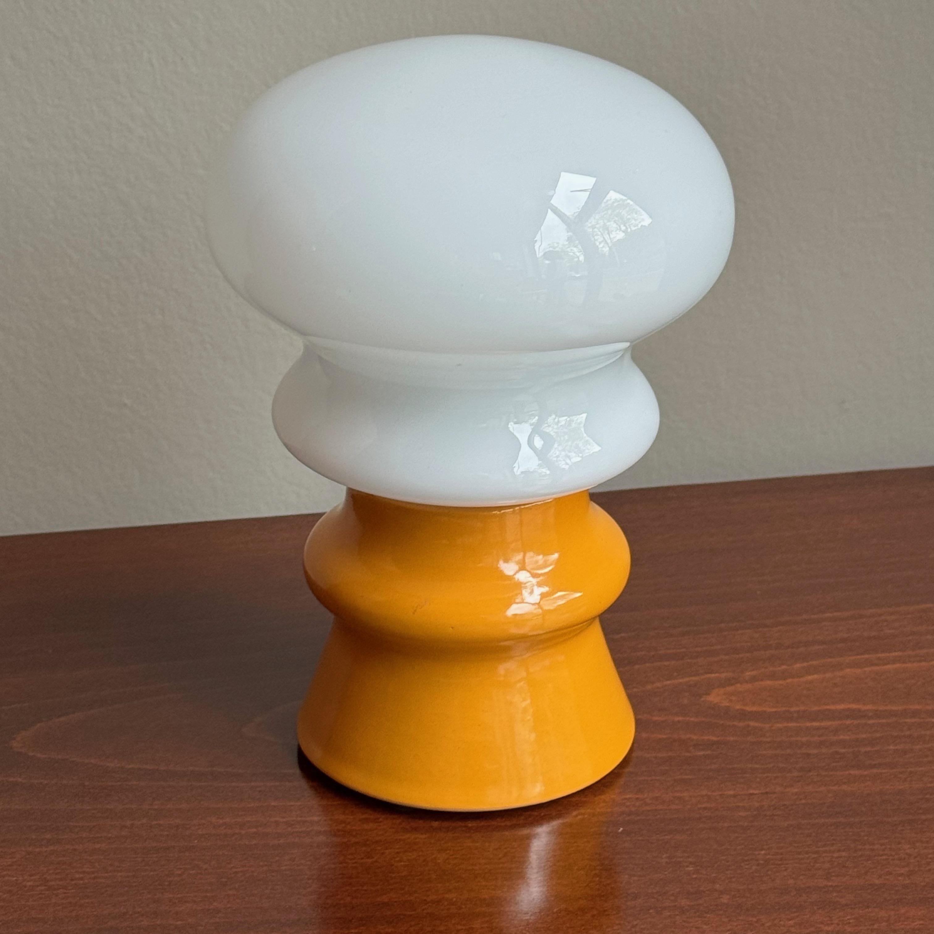 Czech Yellow Ceramic and Glass Table Lamp by Ivan Jakeš For Sale
