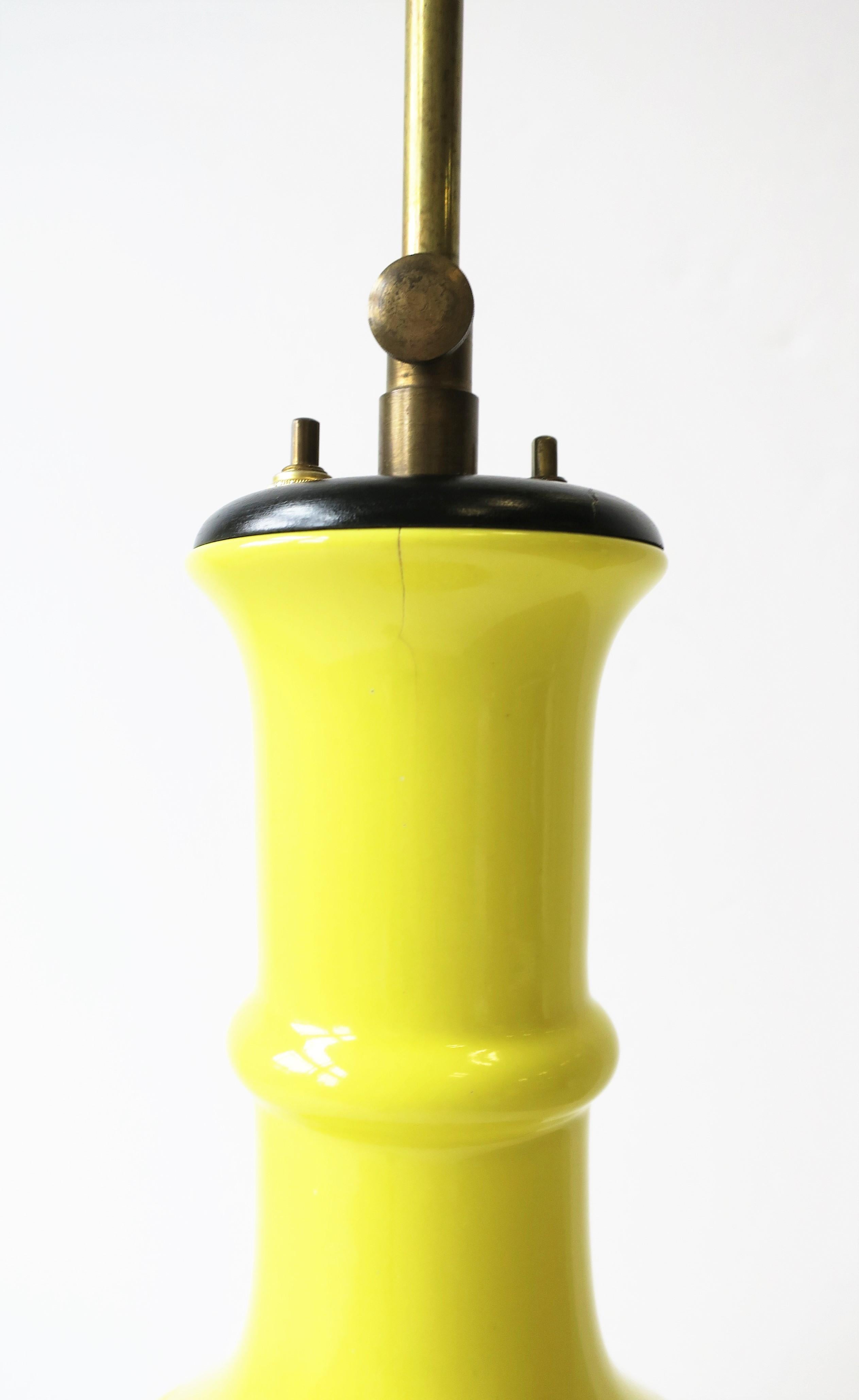 Yellow Ceramic Chinoiserie Table Lamp Silk Lampshade For Sale 3