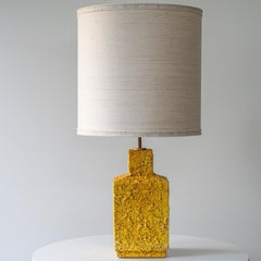 Yellow Ceramic Cube Table Floor Lamp Combined with Neutral Shade by R. Houben