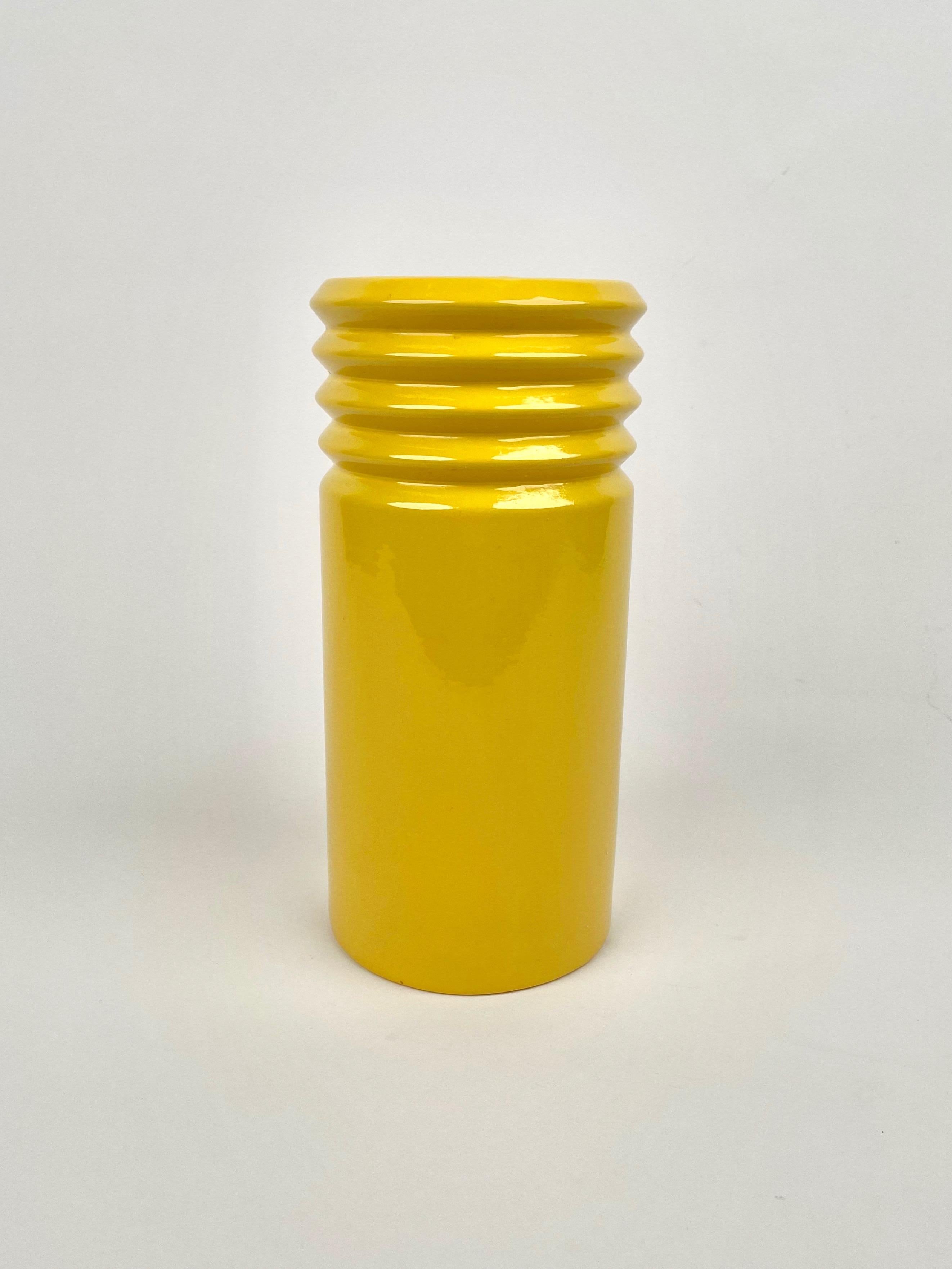 Italian Yellow Ceramic Cylindric Vase by Il Picchio, Italy, 1960s For Sale