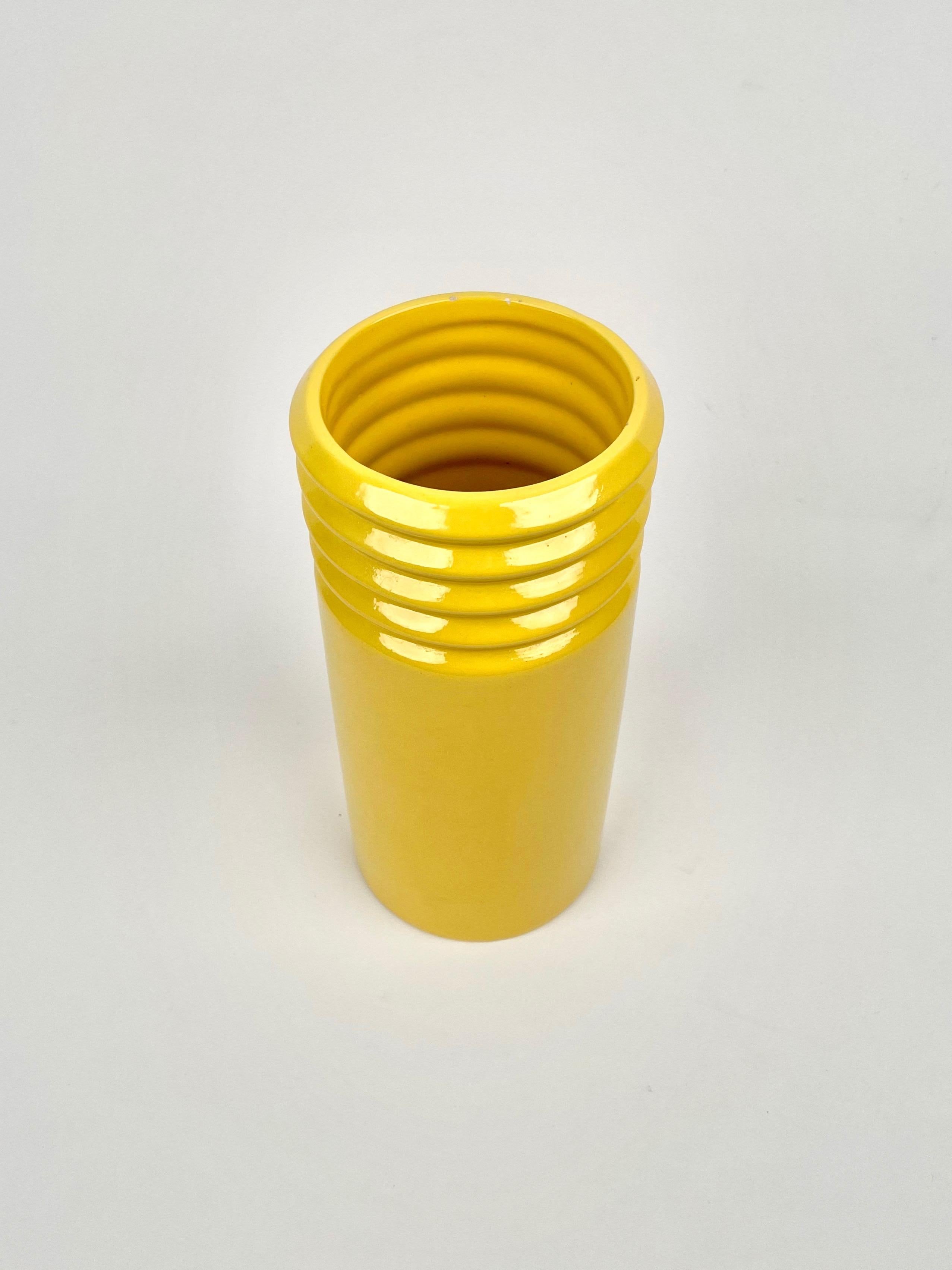 Mid-20th Century Yellow Ceramic Cylindric Vase by Il Picchio, Italy, 1960s For Sale