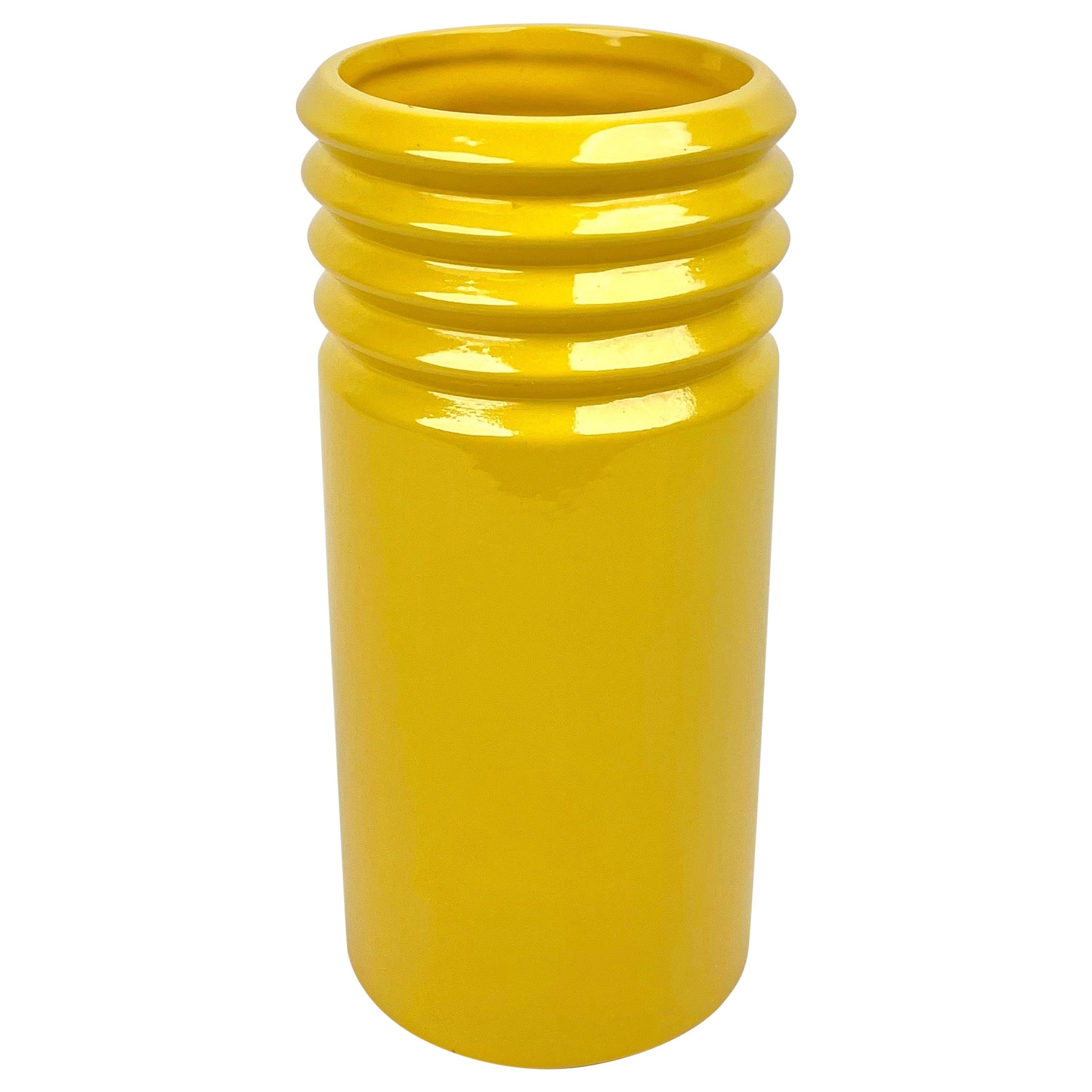 Yellow Ceramic Cylindric Vase by Il Picchio, Italy, 1960s For Sale