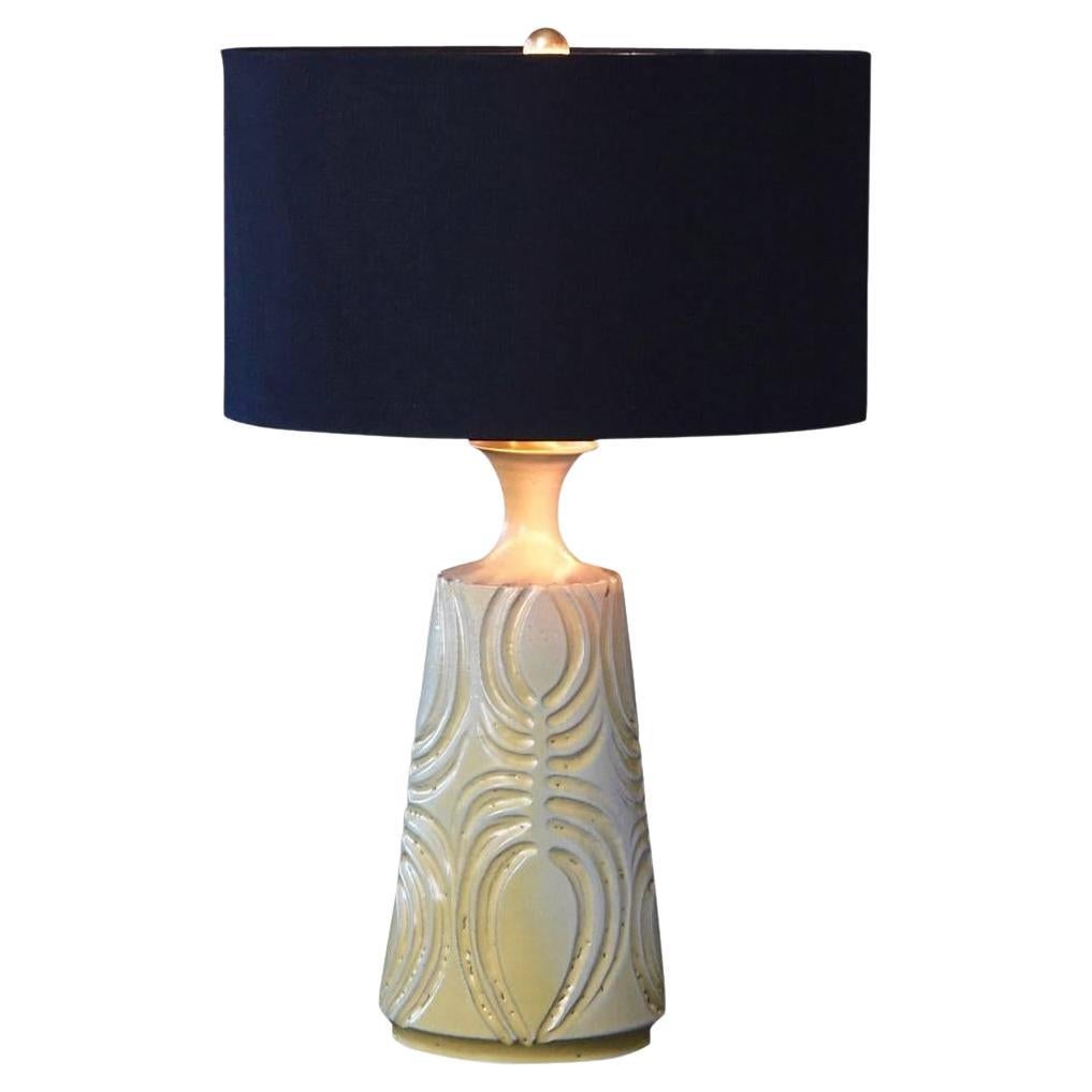 Yellow Ceramic Lamp with Decorative Elements by Robert Maxwell and New Shade For Sale