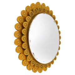 Yellow Ceramic Mirror, Sunflower Shape by Bitossi, Italy, 1960s