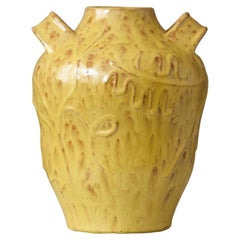 Yellow Ceramic Vase by Erik Mornils for Nittsjo, Sweden, 1930s.
