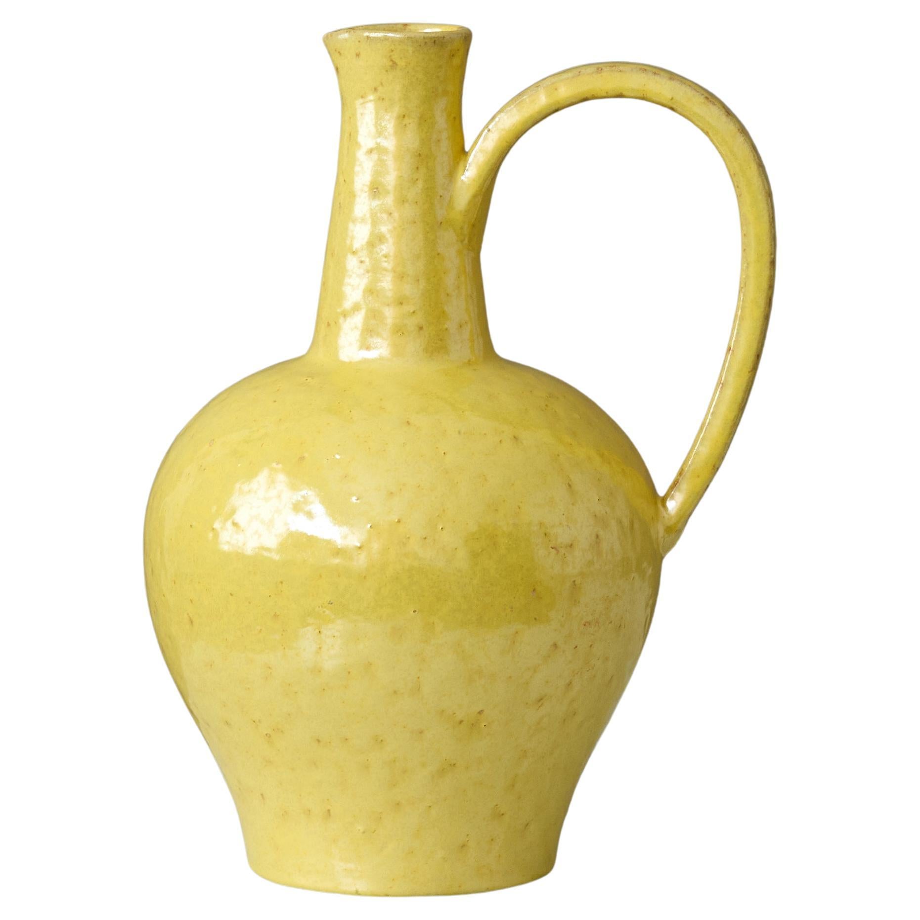 Yellow Ceramic Vase / Pitcher by Erik Mornils for Nittsjo, Sweden, 1930s.