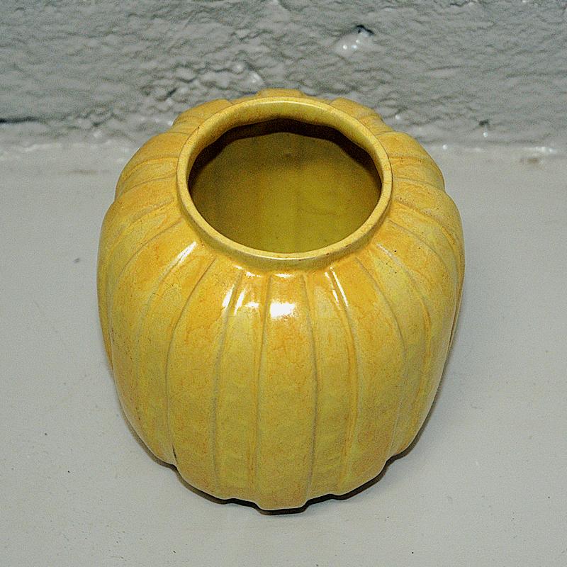 Yellow Ceramic vintage vase probably Upsala-Ekeby, Sweden 1940s In Good Condition For Sale In Stockholm, SE