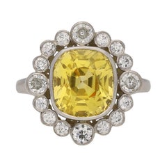 Yellow Ceylon Sapphire and Diamond Coronet Cluster Ring, English, circa 1960