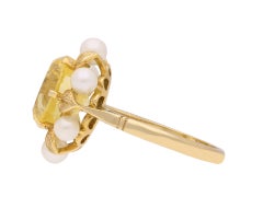 Yellow Ceylon sapphire and pearl ring, circa 1960.