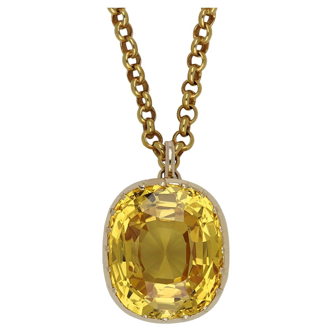 Yellow Ceylon Sapphire pendant, circa 1890. For Sale