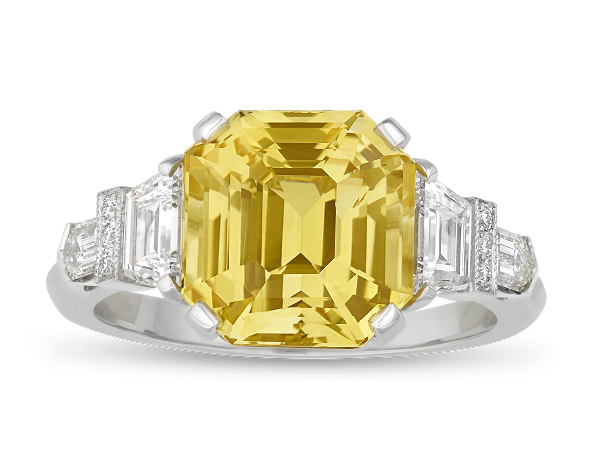 Octagon Cut Yellow Ceylon Sapphire Ring by Raymond Yard, 5.10 Carats