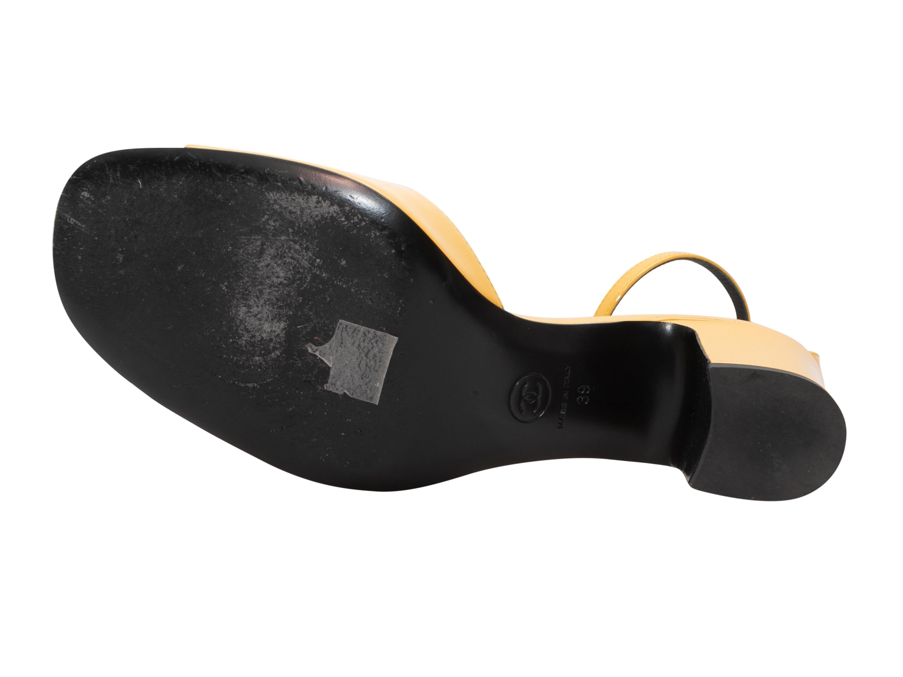 Yellow Chanel Patent Leather Ankle Strap Heeled Sandals Size 39 2
