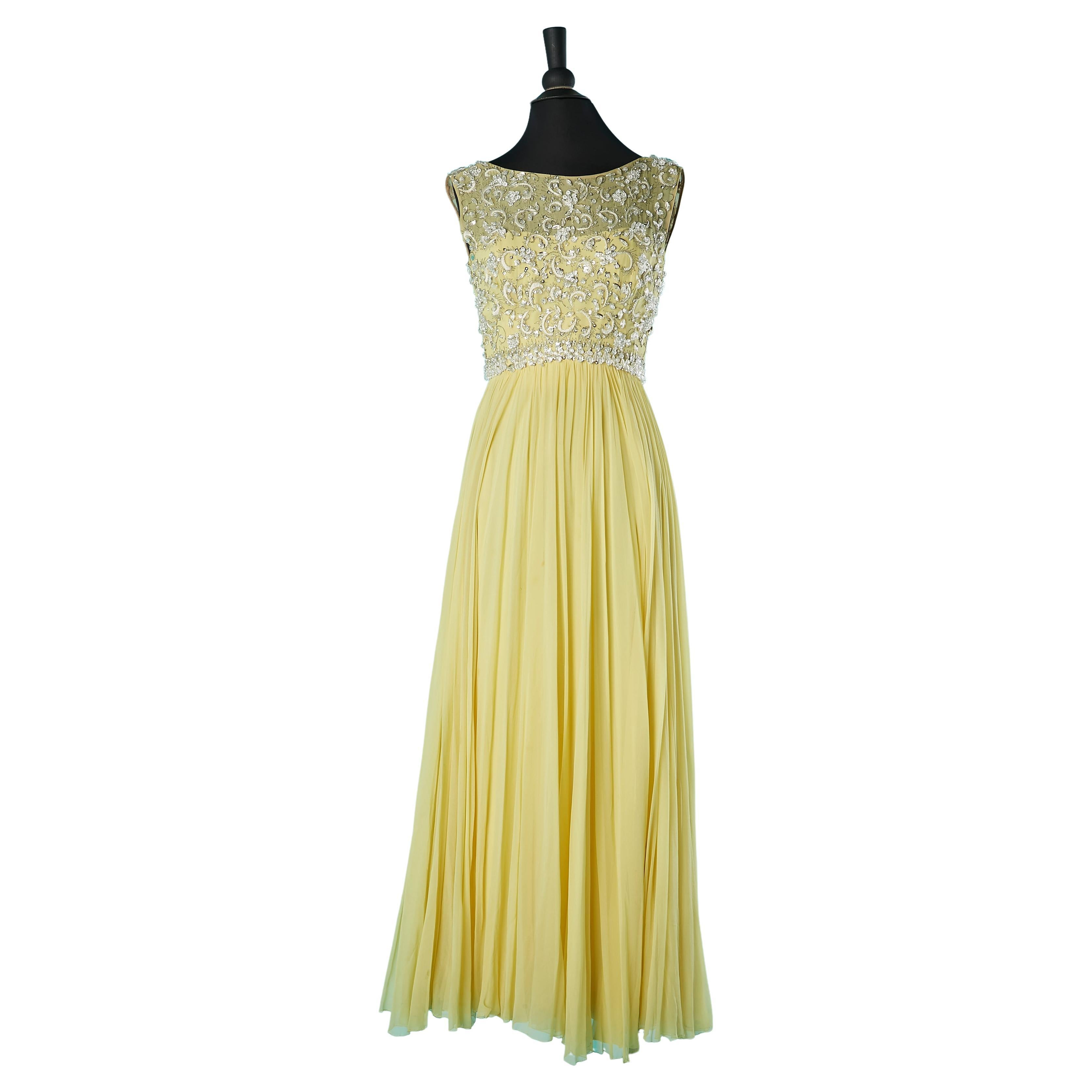 Yellow chiffon and beads cocktail dress Circa 1960's  For Sale