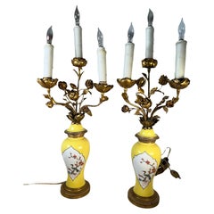 Yellow Chinese Vases With Lids As Lamps