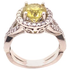 Yellow Chrysoberyl 1.65 Carat and Diamond 0.70 Carat Ring in 14 Karat White Gold