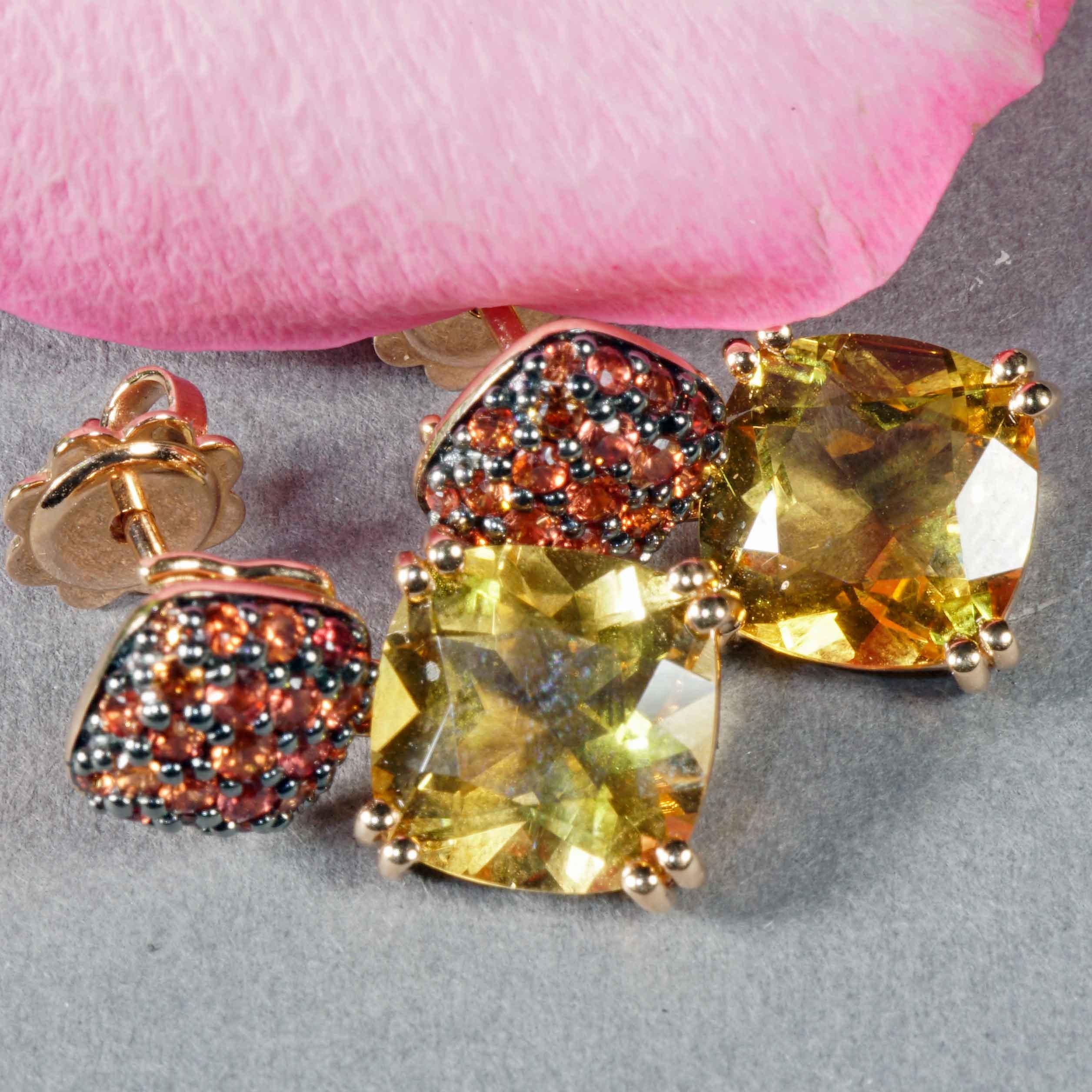 Gelbe Citrin- und orangefarbene Saphire-Ohrringe, atemberaubende Kombination, allein mit 6 ct Stecker für Damen oder Herren im Angebot