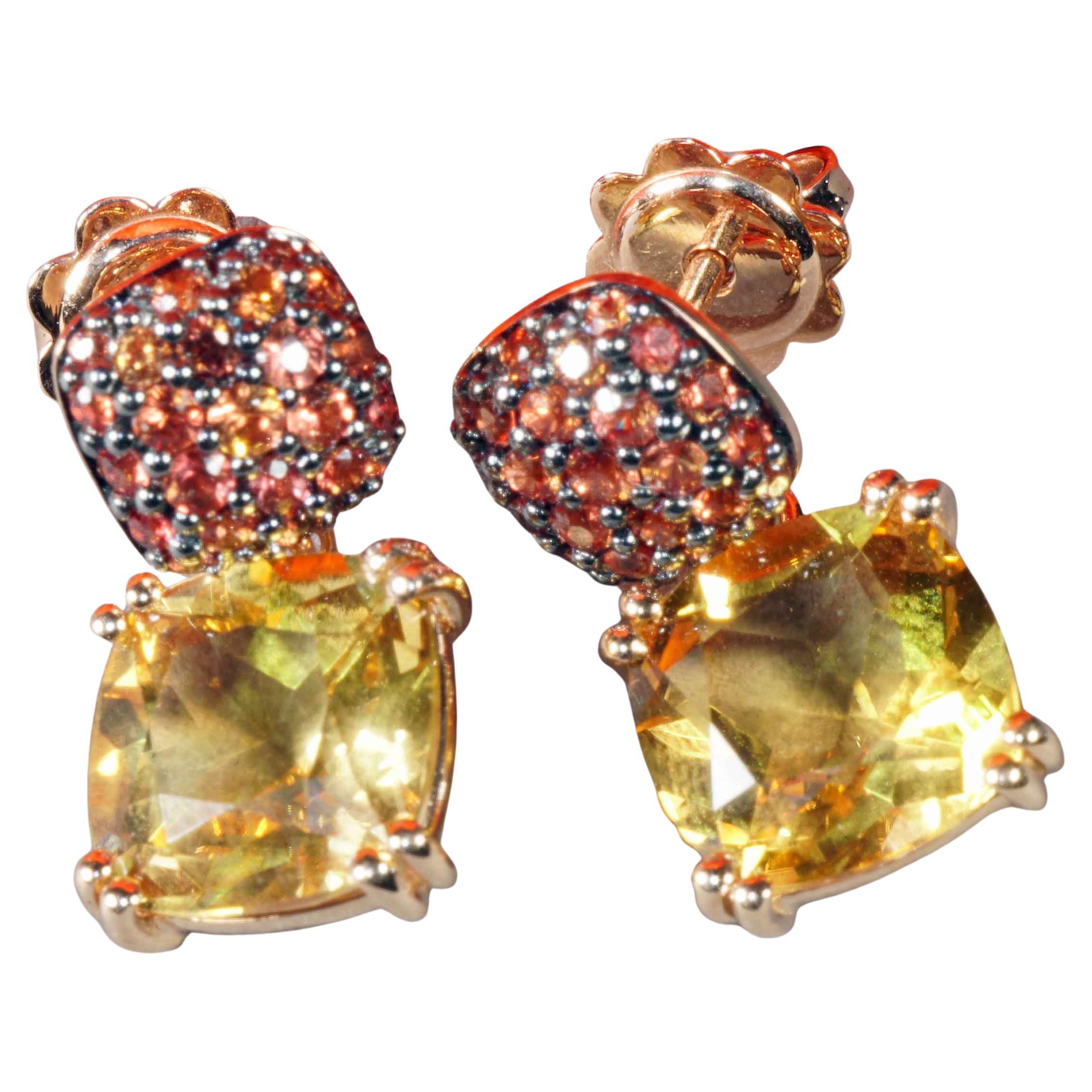 Yellow Citrin and orange Saphire Earrings stunning Kombination 6 ct plug alone