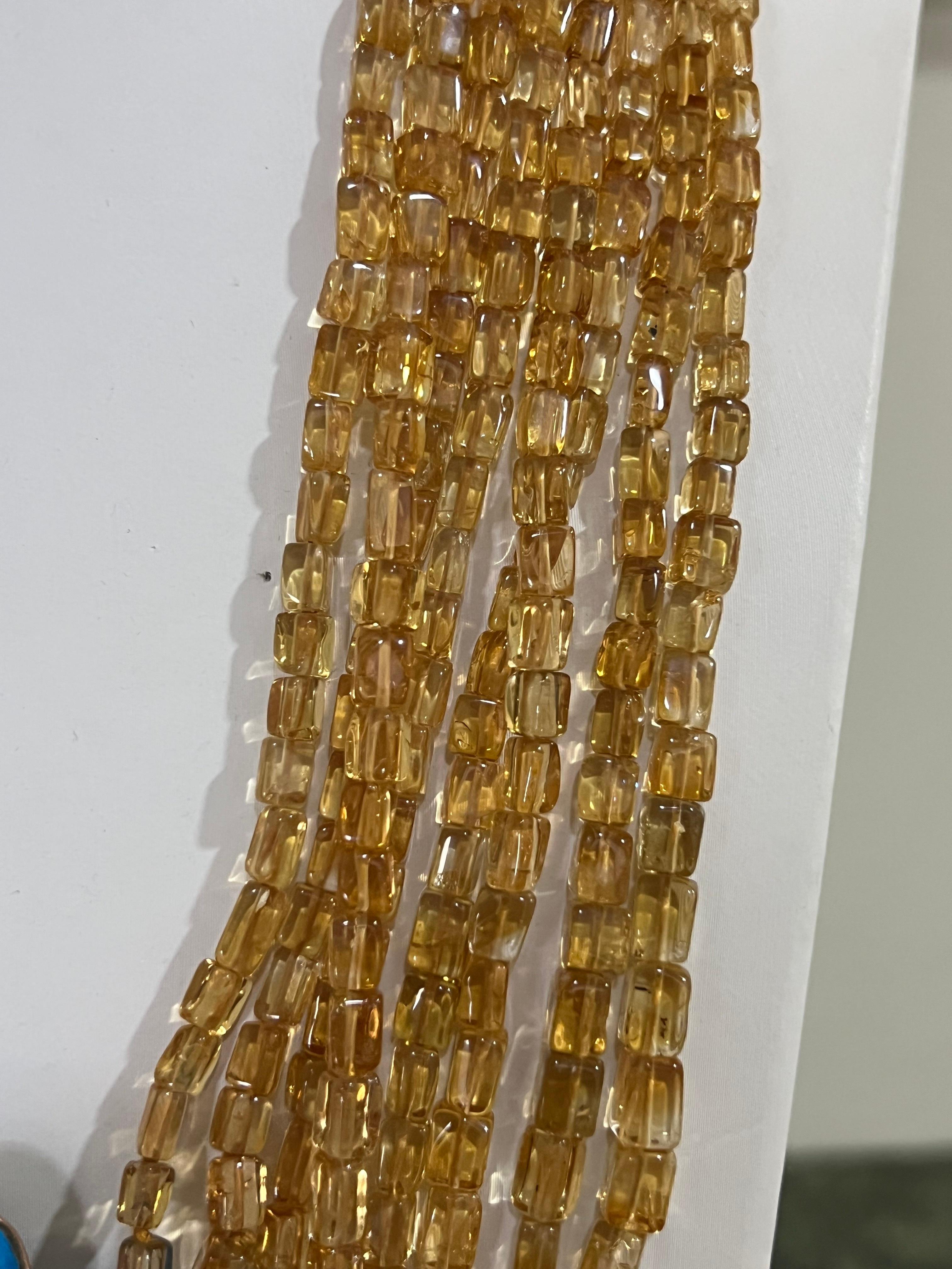 Yellow Citrine 14 Karat Yellow Gold Multi Strand Necklace In New Condition For Sale In Marcianise, IT