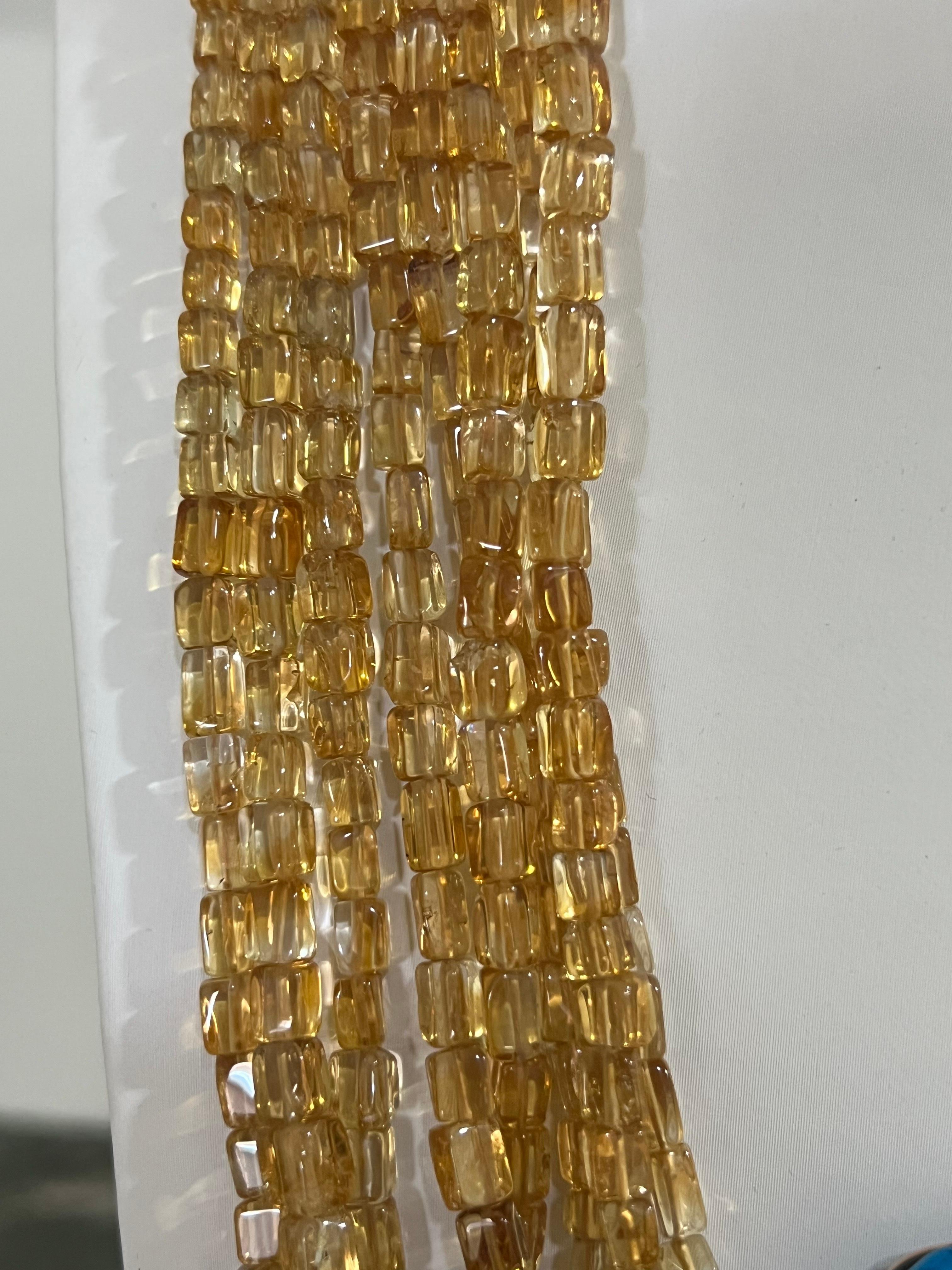 Women's Yellow Citrine 14 Karat Yellow Gold Multi Strand Necklace For Sale
